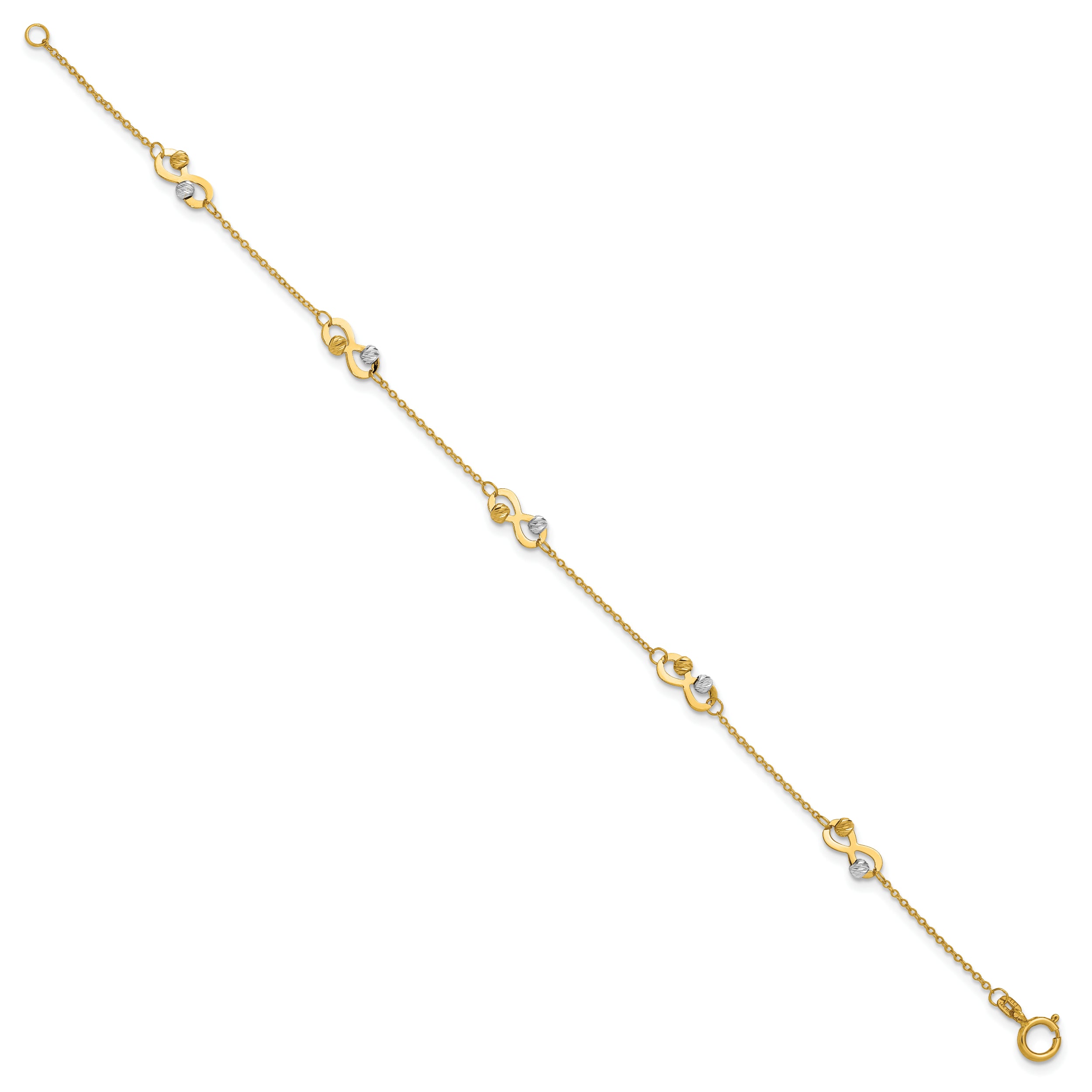 14K Two-tone D/C Beaded Infinity Station Bracelet