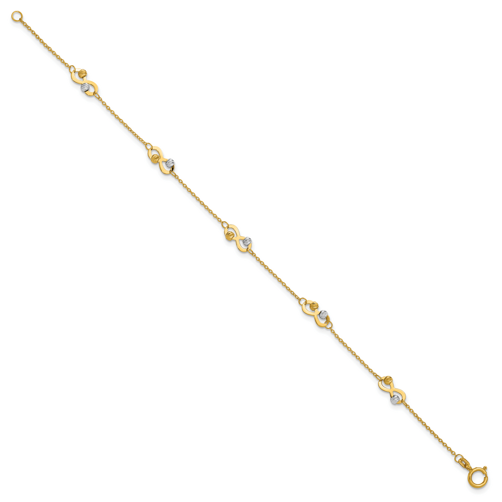 14K Two-tone D/C Beaded Infinity Station Bracelet