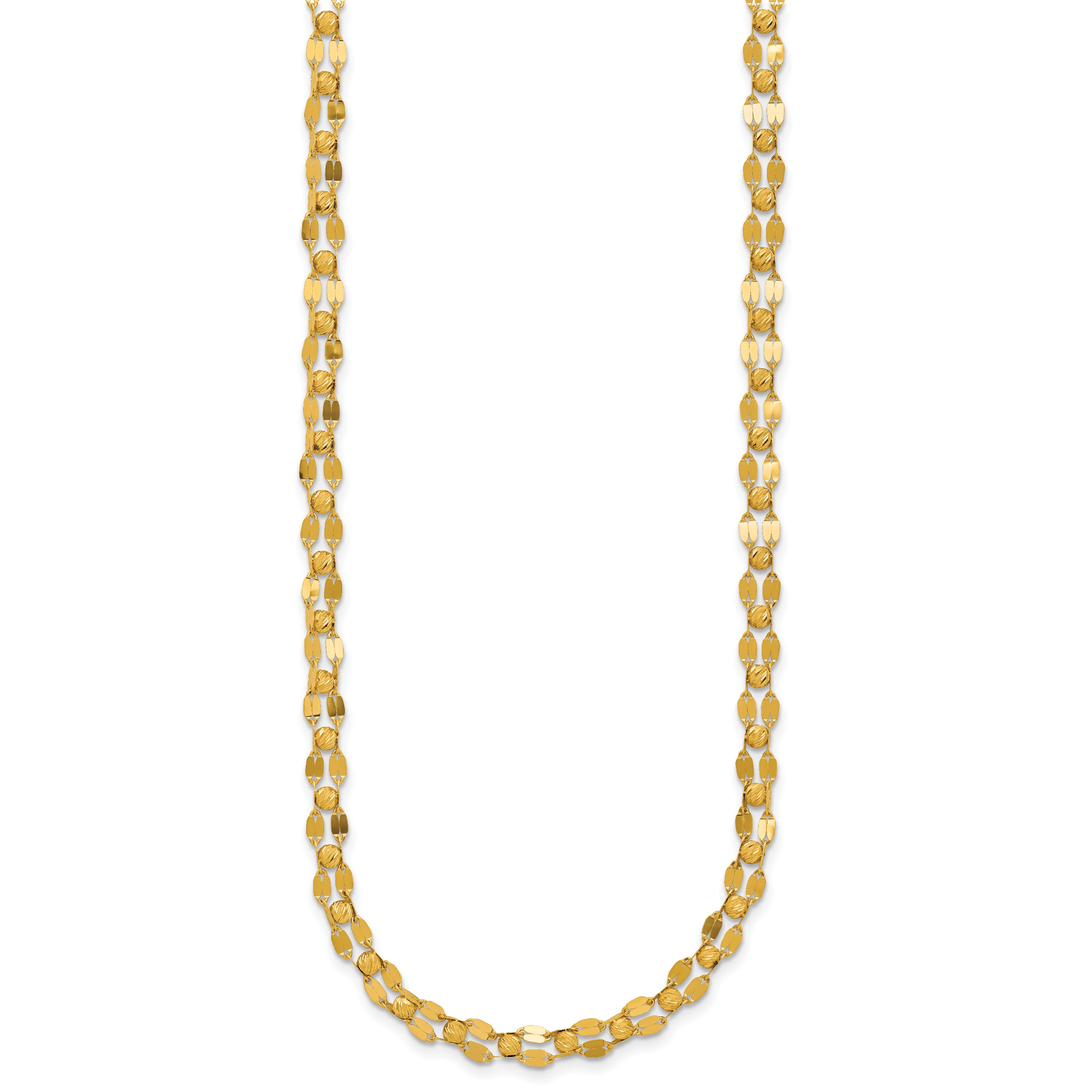 14K Polished and Diamond-cut Beaded Fancy Necklace