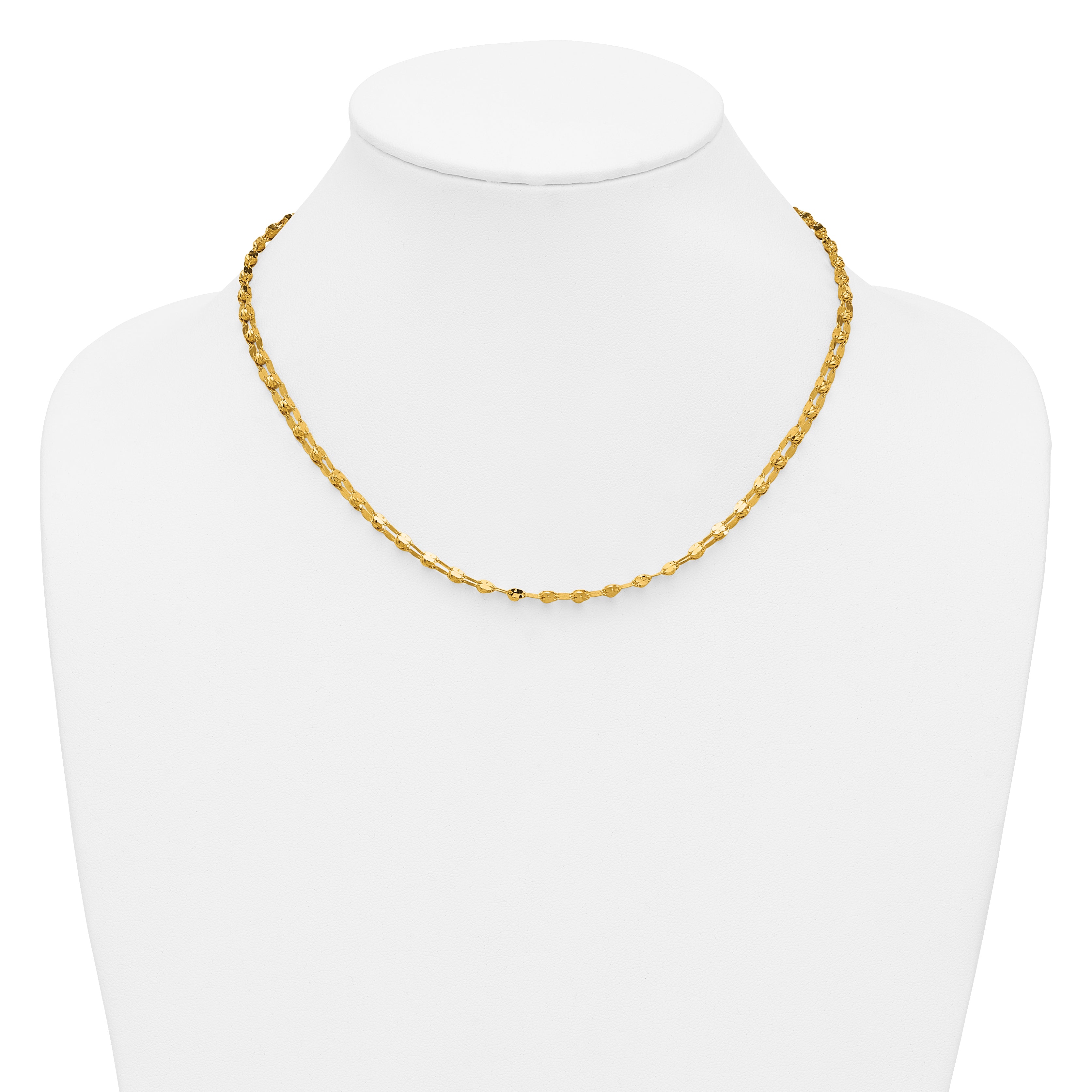 14K Polished and Diamond-cut Beaded Fancy Necklace