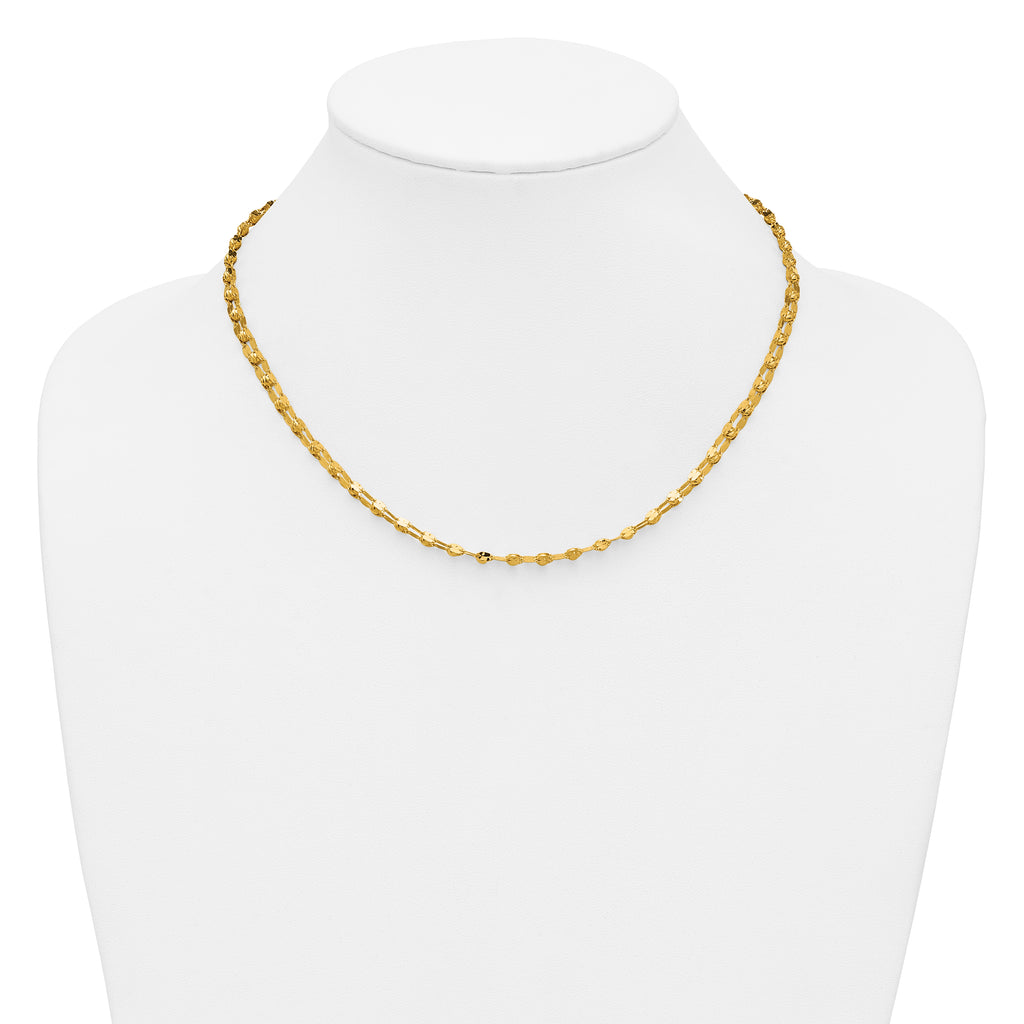 14K Polished and Diamond-cut Beaded Fancy Necklace