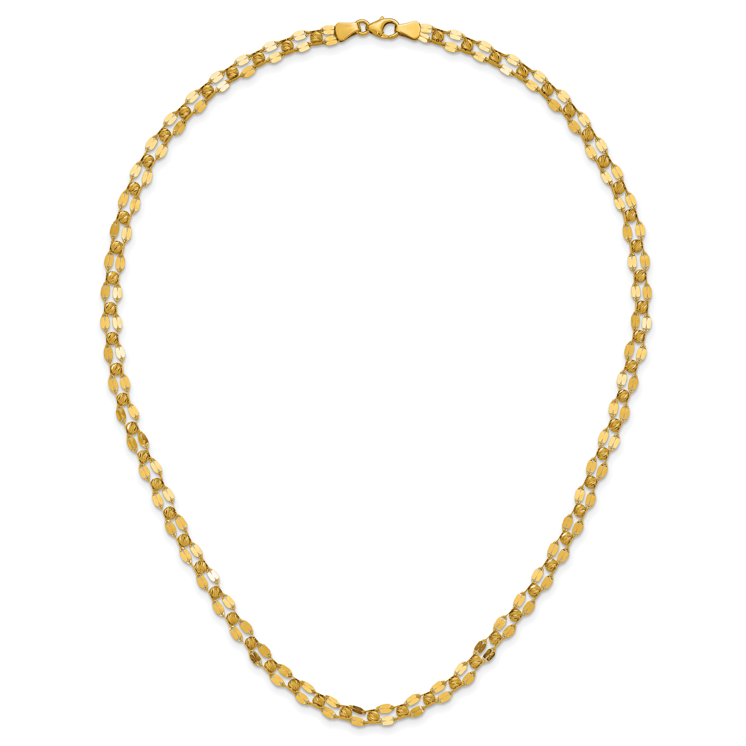 14K Polished and Diamond-cut Beaded Fancy Necklace