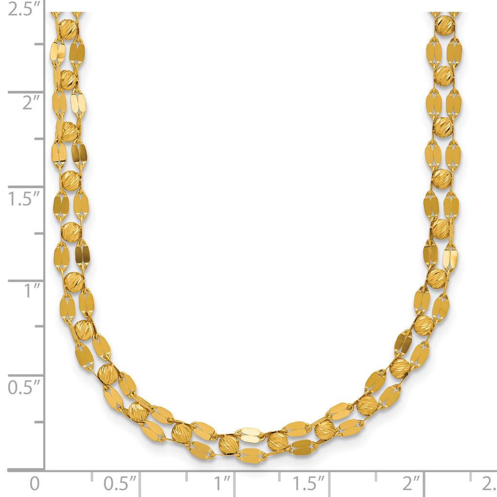 14K Polished and Diamond-cut Beaded Fancy Necklace