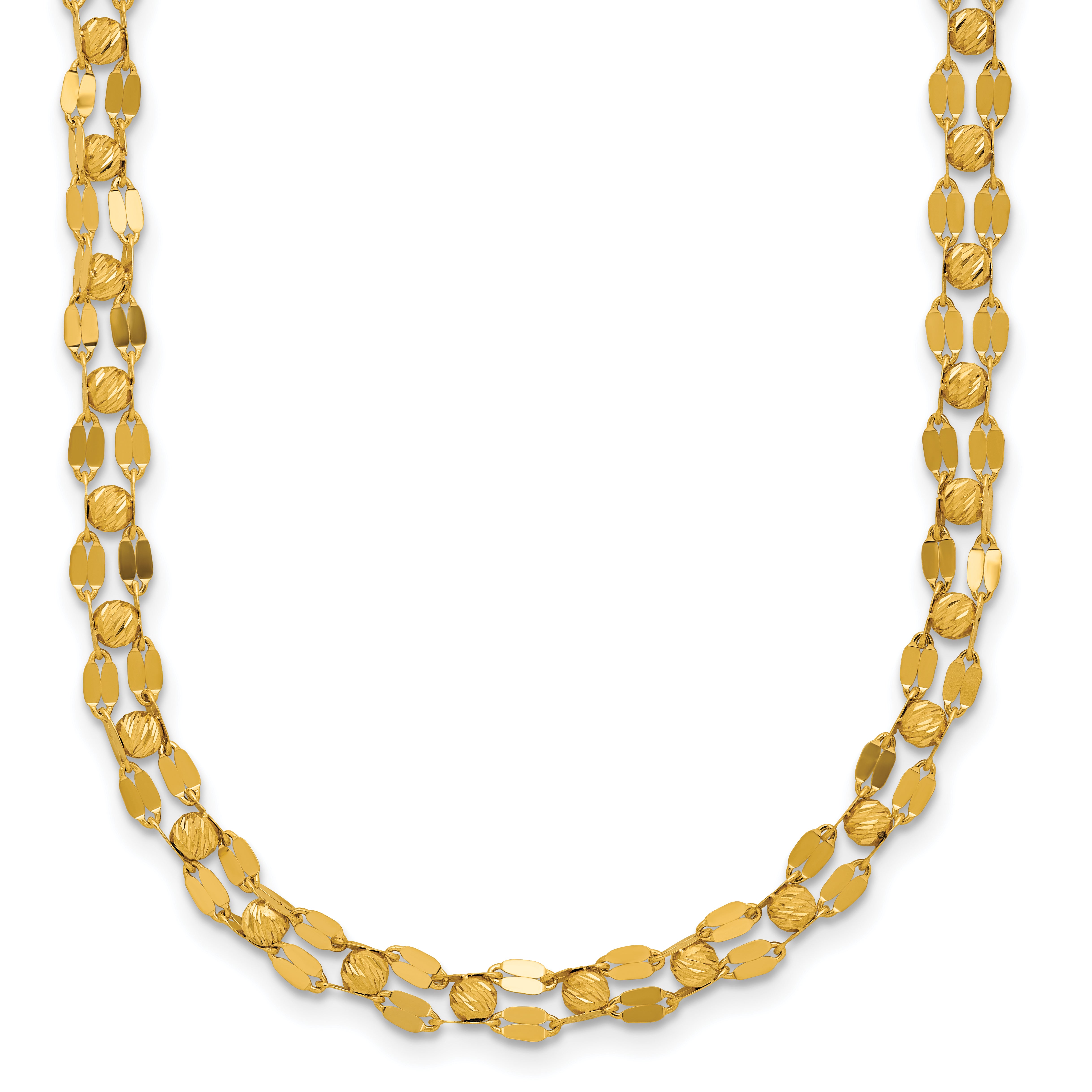 14K Polished and Diamond-cut Beaded Fancy Necklace