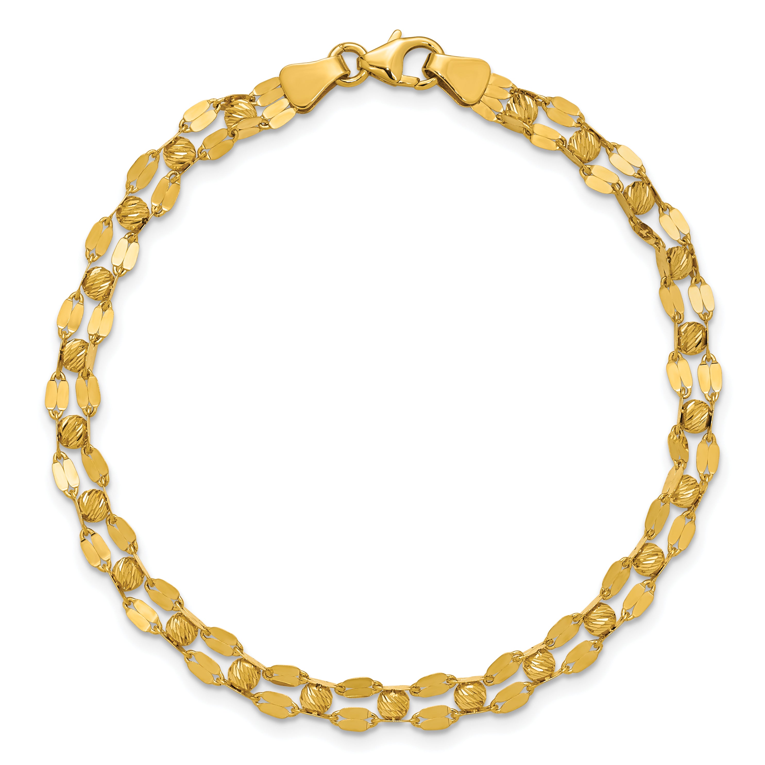 14K Polished and Diamond-cut Beaded Fancy Bracelet