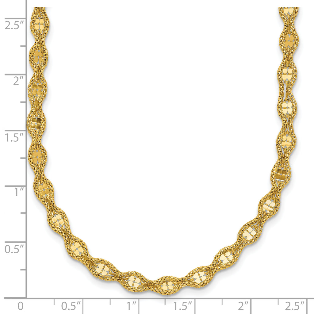 14K Polished and Diamond-cut Twisted Fancy Necklace
