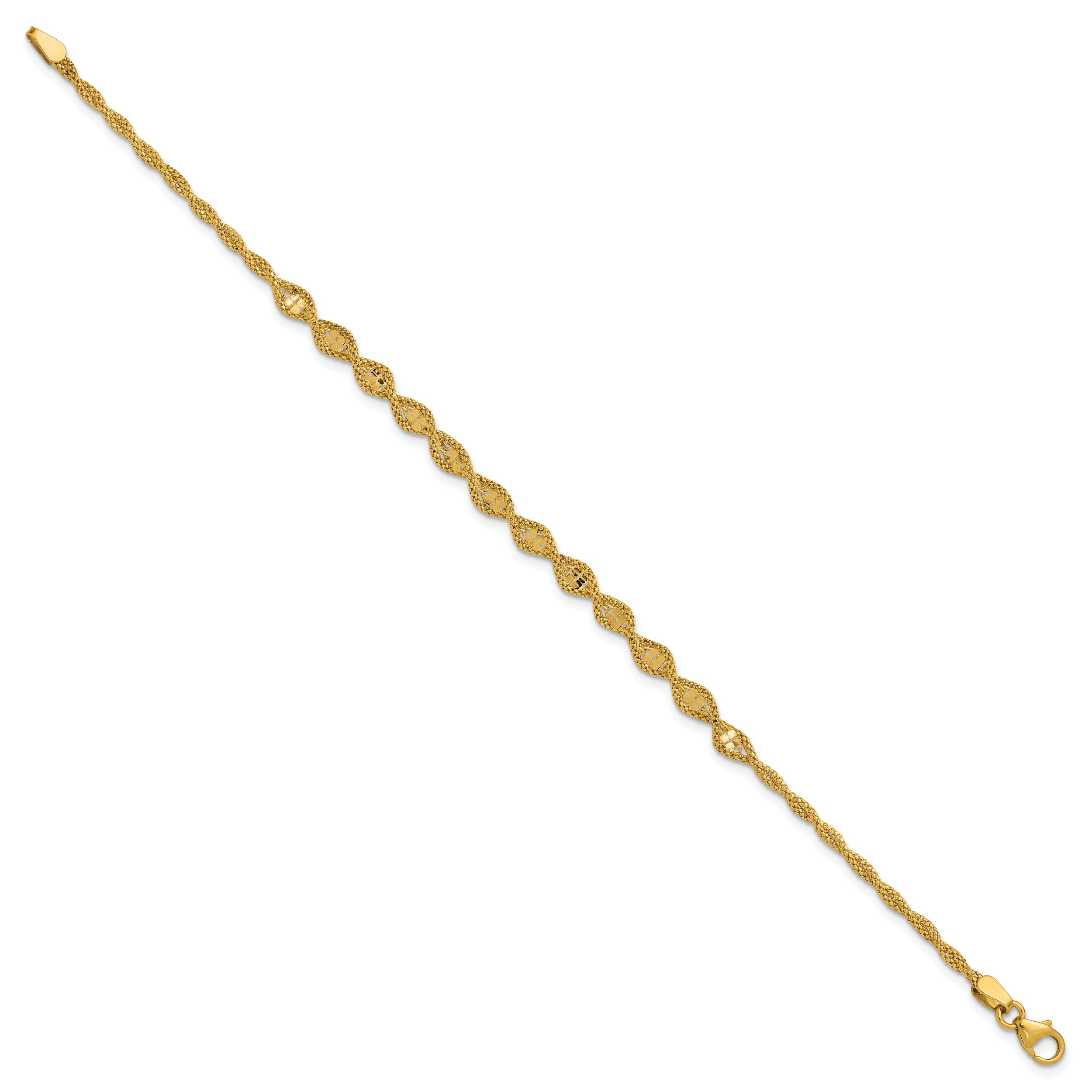 14K Polished and Diamond-cut Twisted Fancy Bracelet