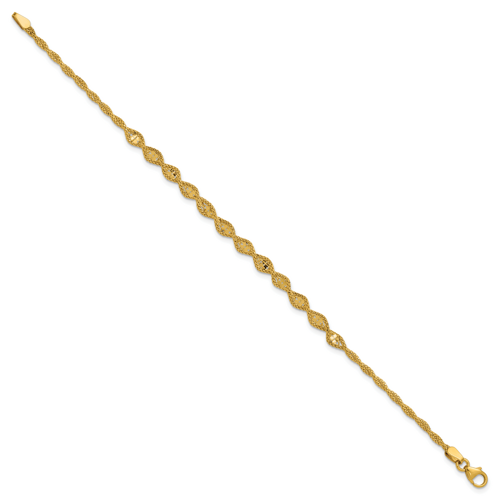 14K Polished and Diamond-cut Twisted Fancy Bracelet