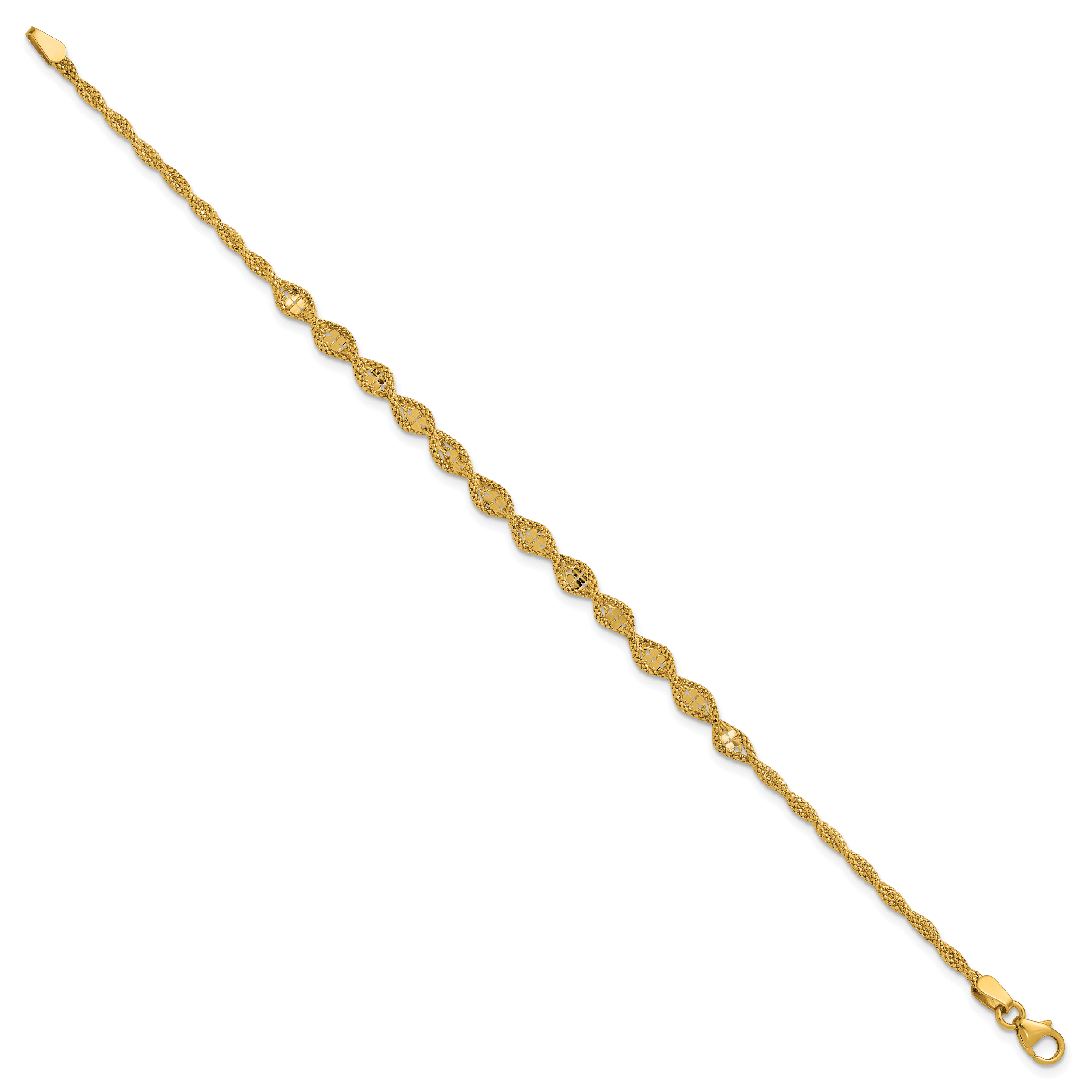 14K Polished and Diamond-cut Twisted Fancy Bracelet