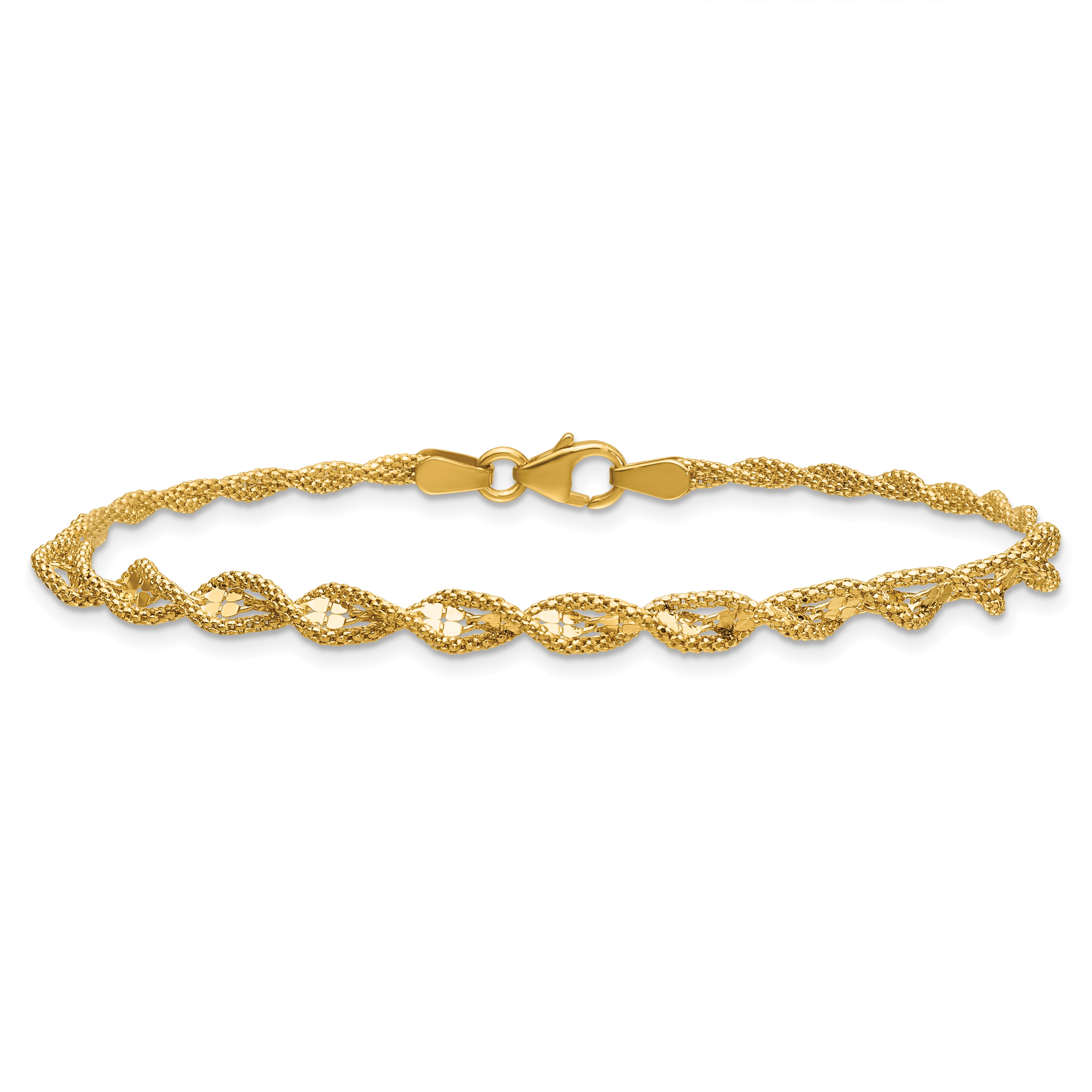 14K Polished and Diamond-cut Twisted Fancy Bracelet