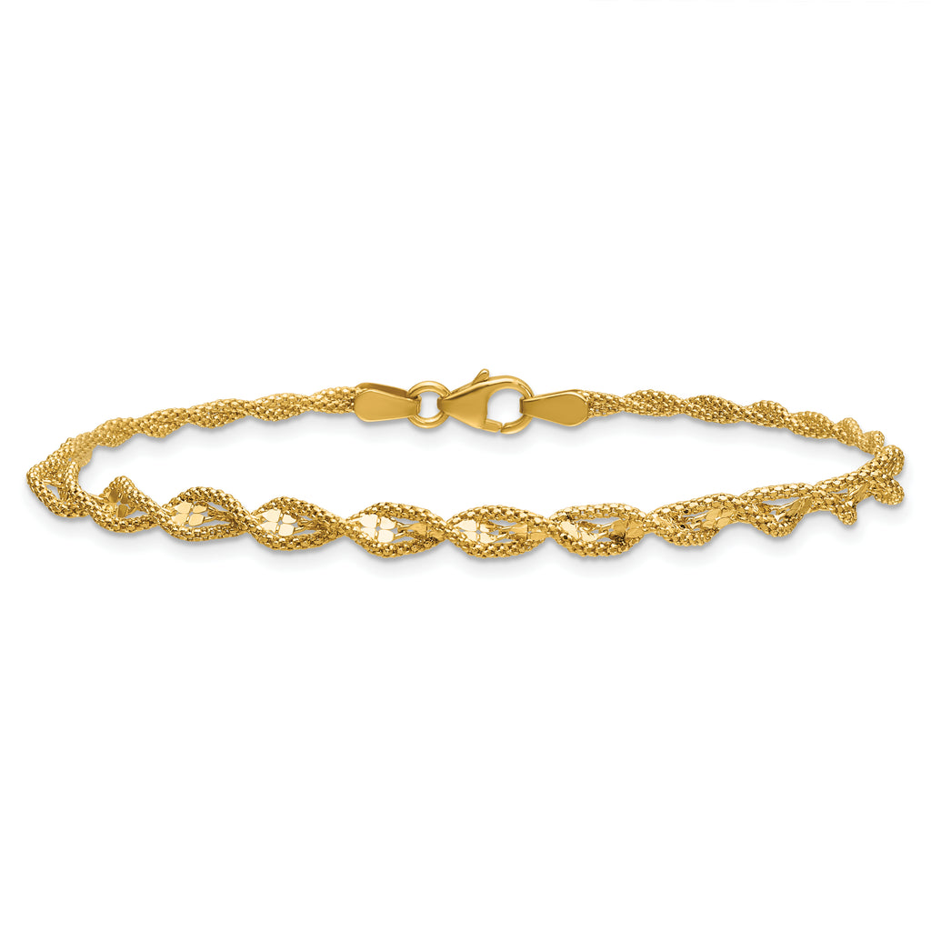 14K Polished and Diamond-cut Twisted Fancy Bracelet