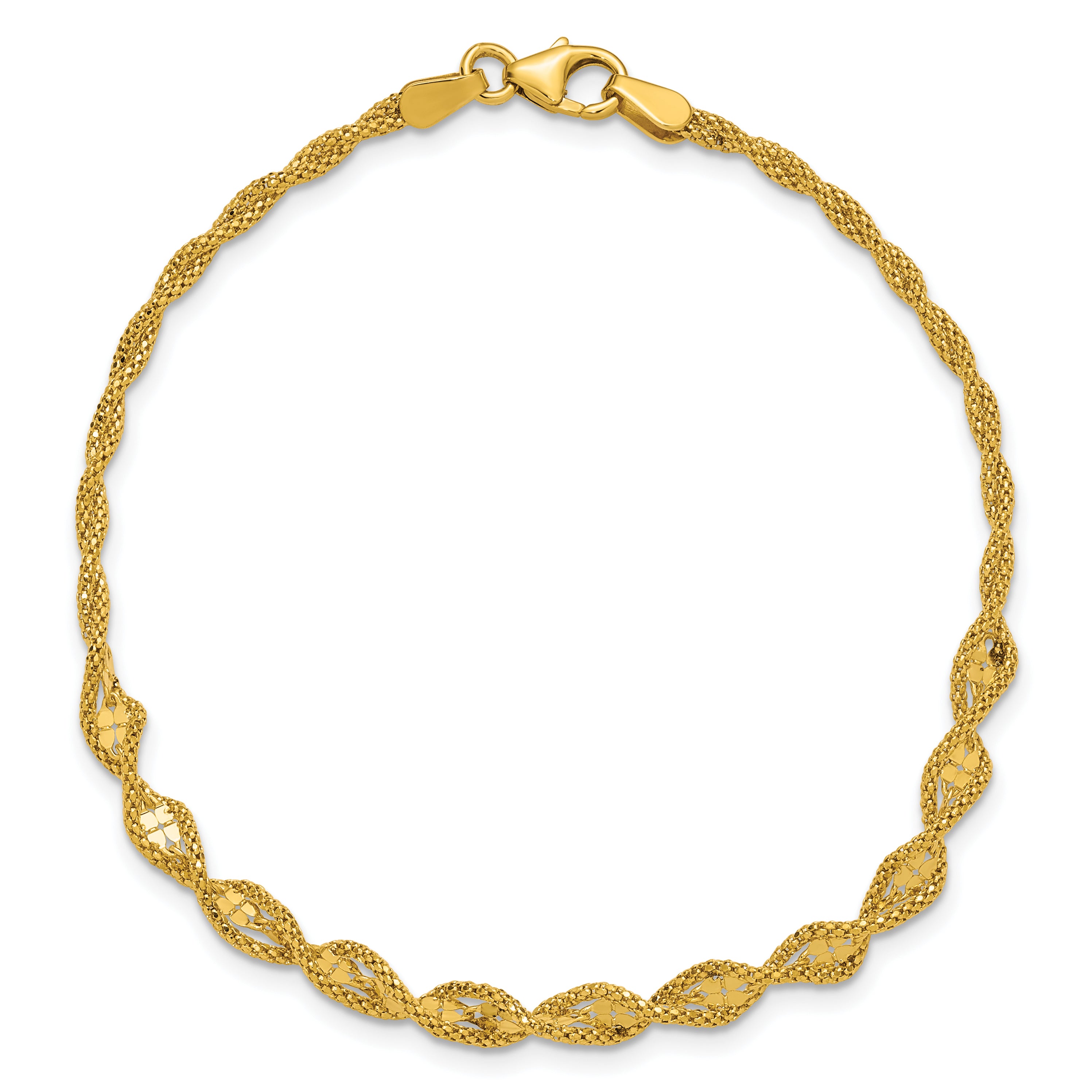 14K Polished and Diamond-cut Twisted Fancy Bracelet