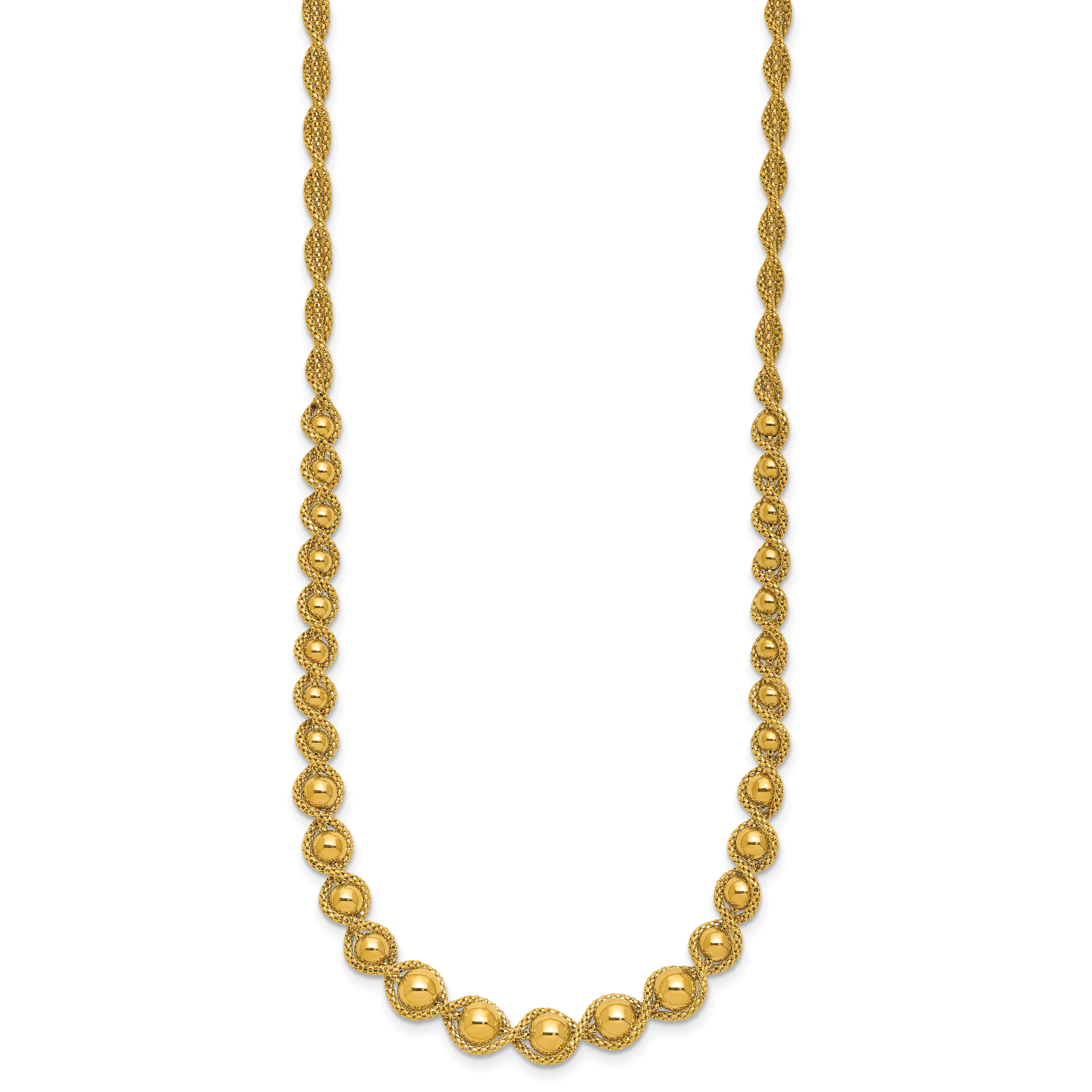 14K Polished and Diamond-cut Twisted Beaded Necklace Secondary image