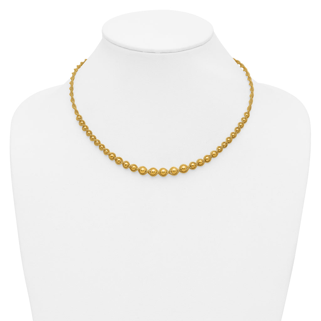 14K Polished and Diamond-cut Twisted Beaded Necklace