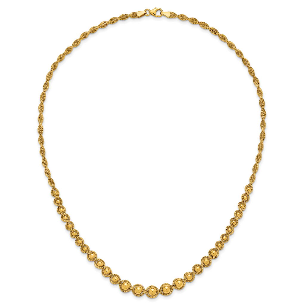 14K Polished and Diamond-cut Twisted Beaded Necklace