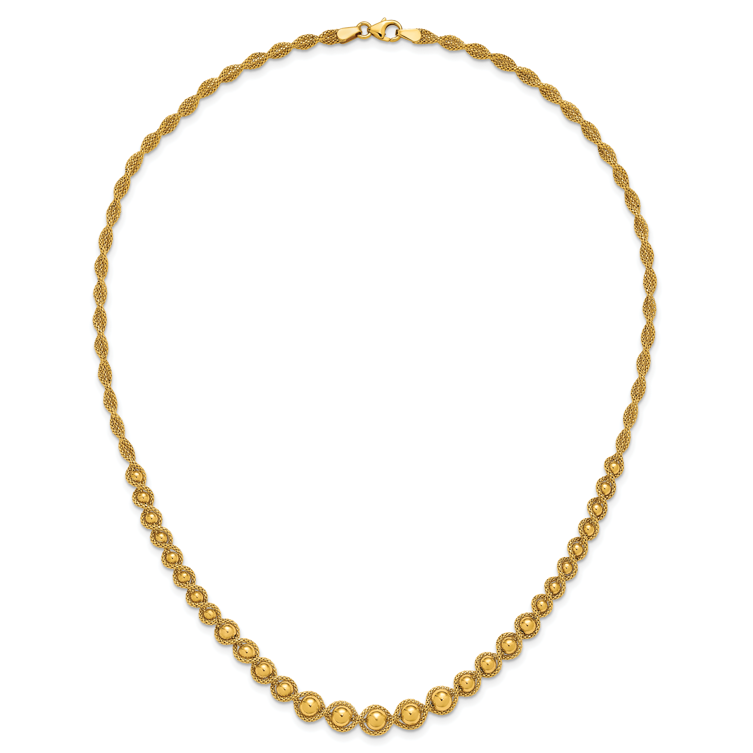 14K Polished and Diamond-cut Twisted Beaded Necklace