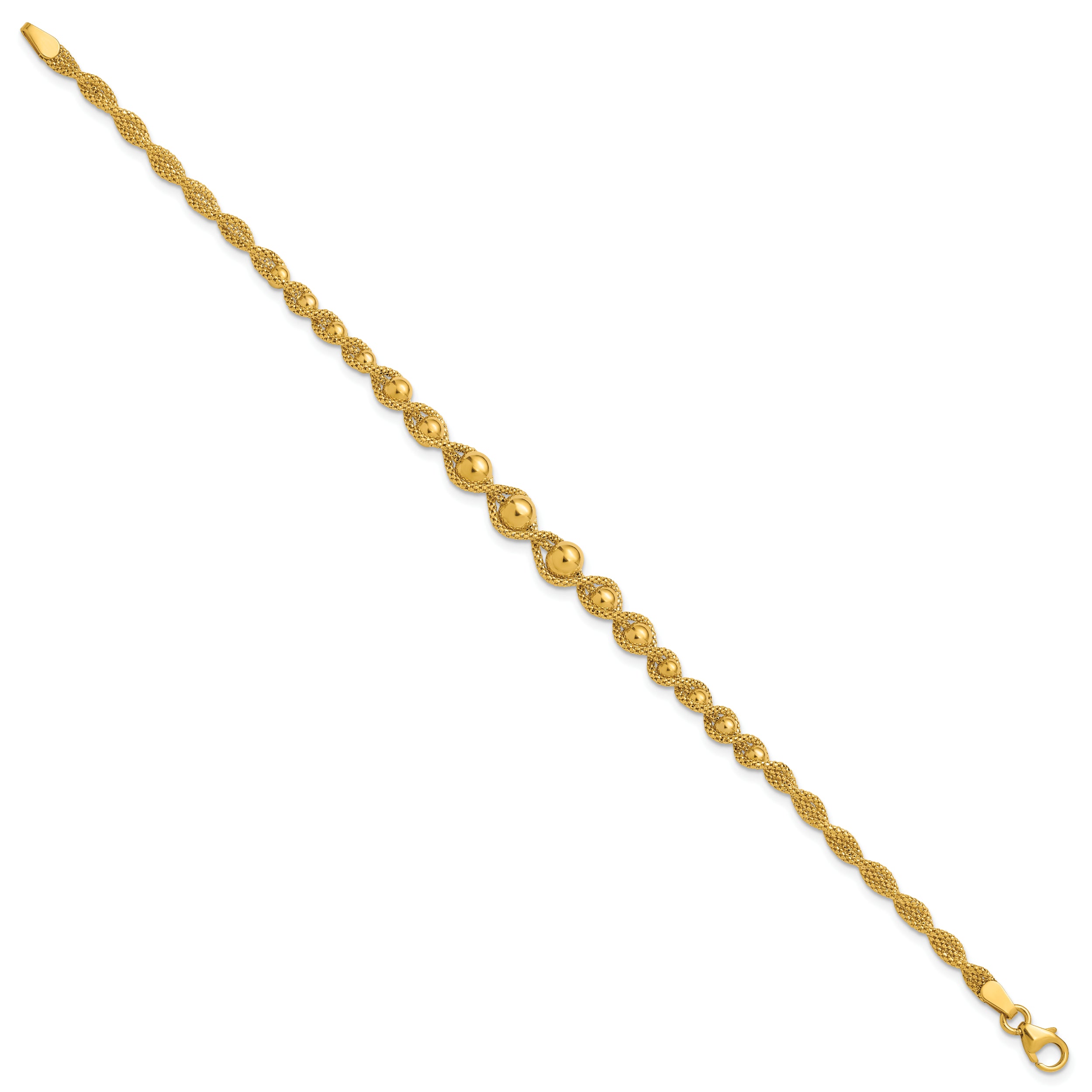14K Polished and Diamond-cut Twisted Beaded Bracelet