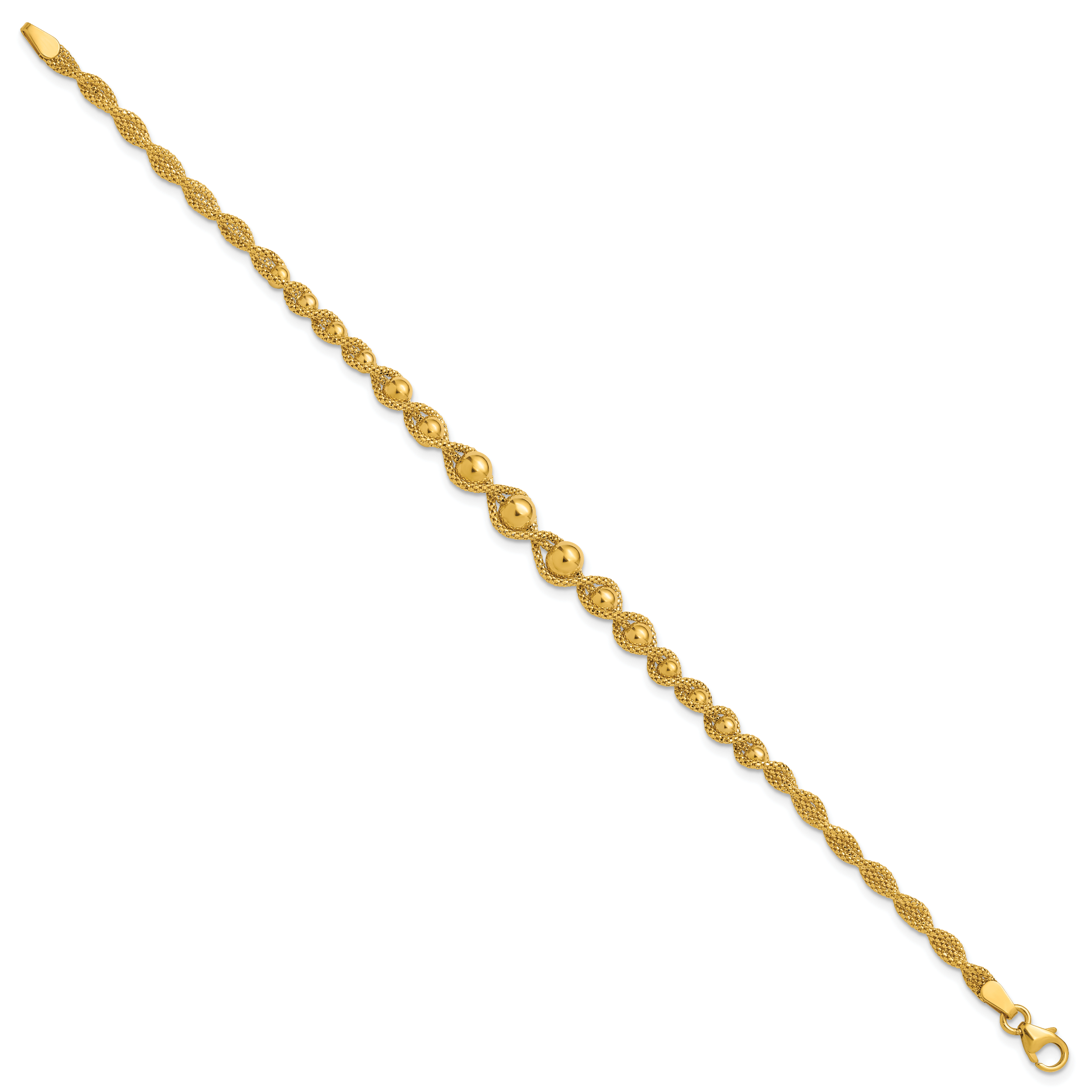 14K Polished and Diamond-cut Twisted Beaded Bracelet Secondary image