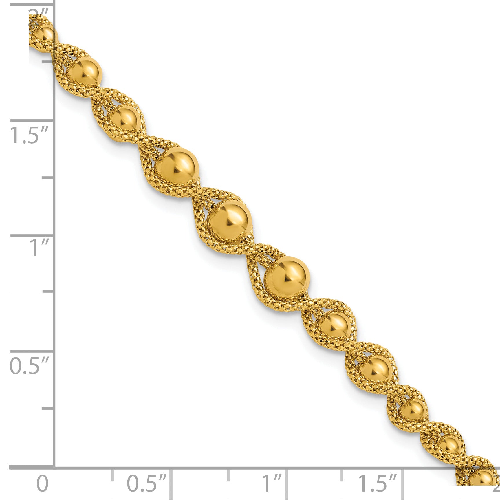 14K Polished and Diamond-cut Twisted Beaded Bracelet