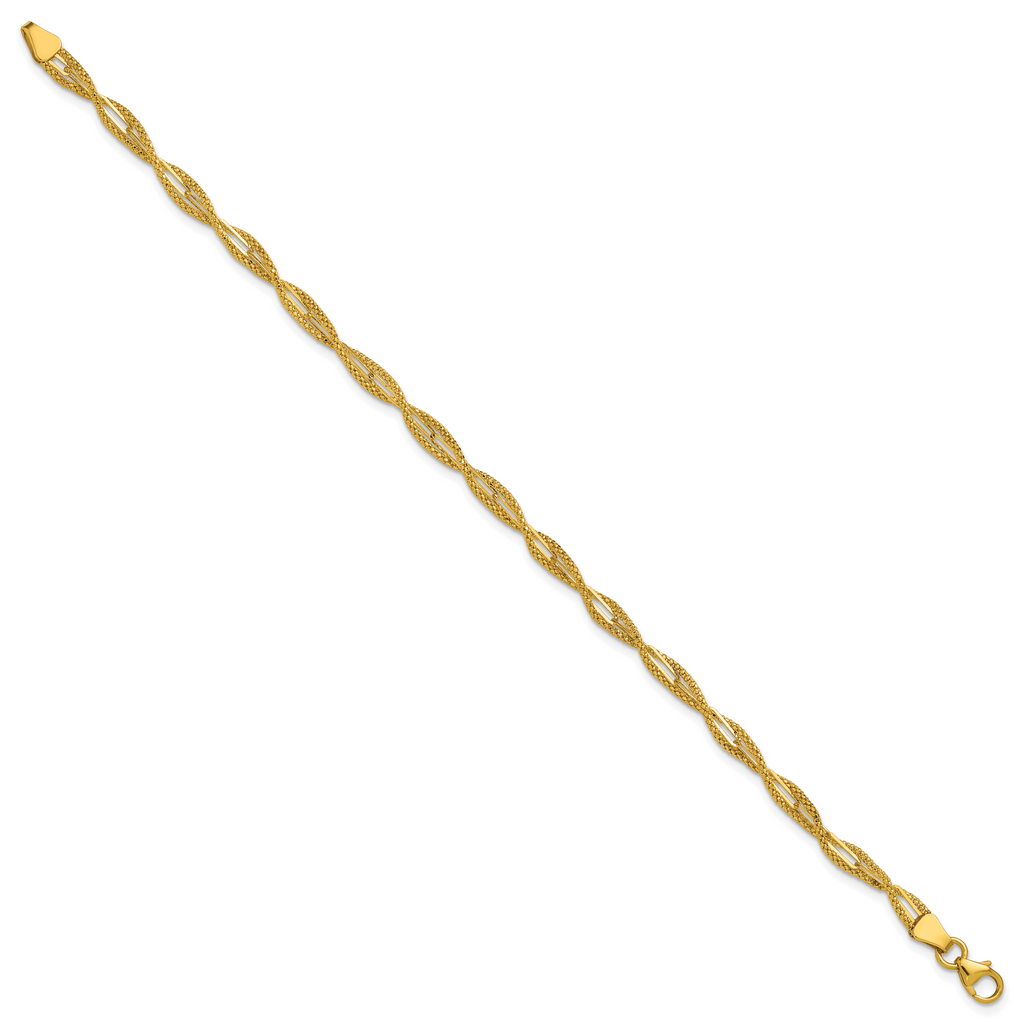 14K Polished and Textured Twist Bracelet
