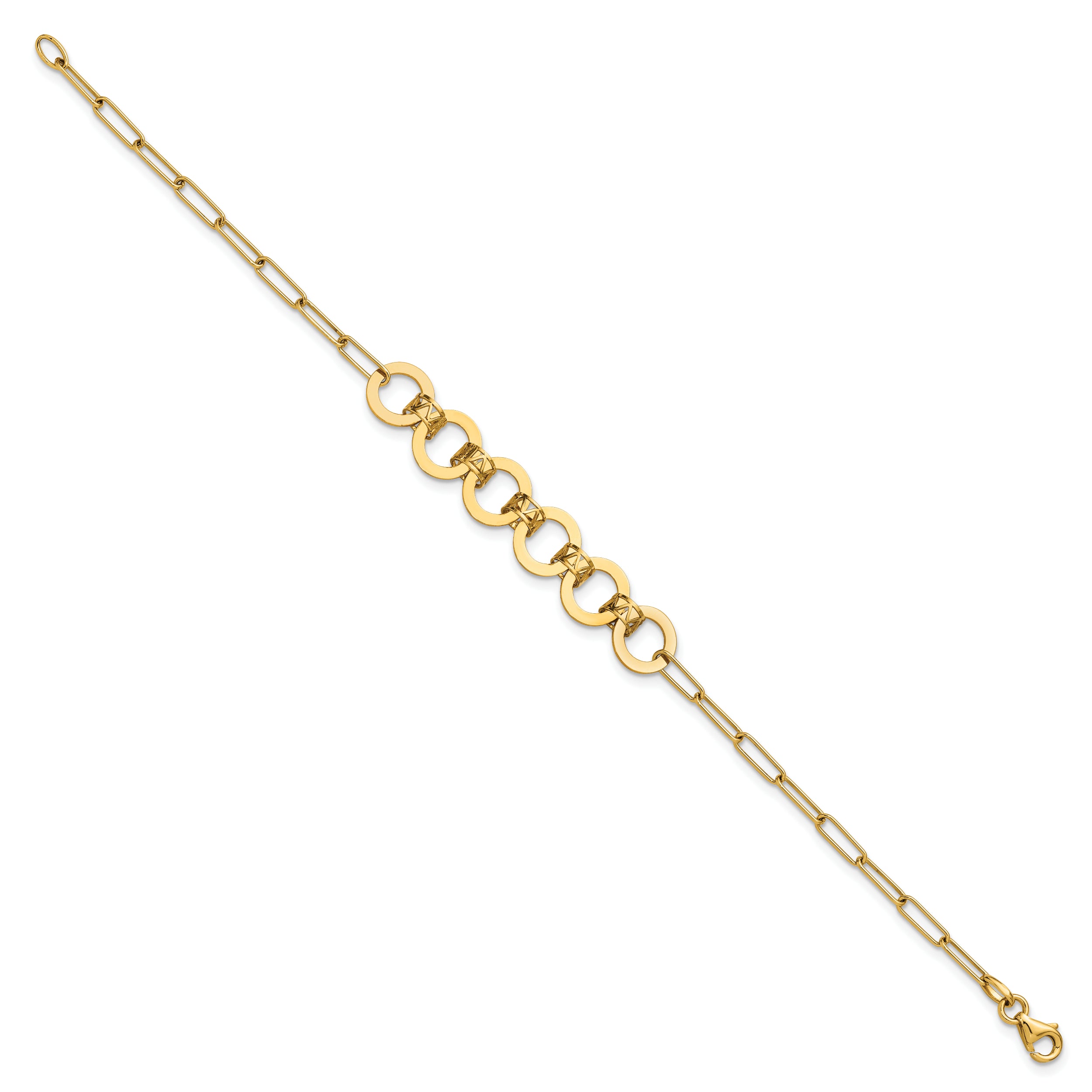 14K Polished Circles Paperclip Link Bracelet