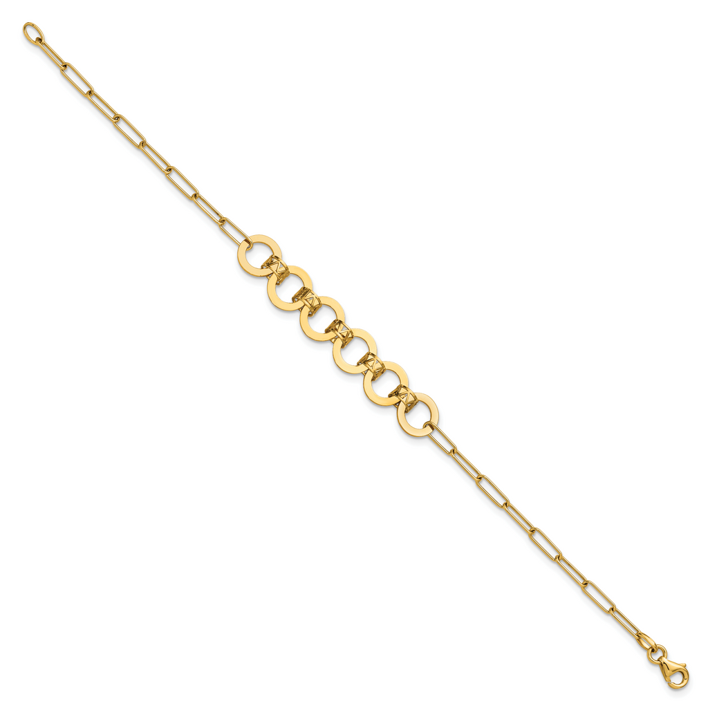 14K Polished Circles Paperclip Link Bracelet
