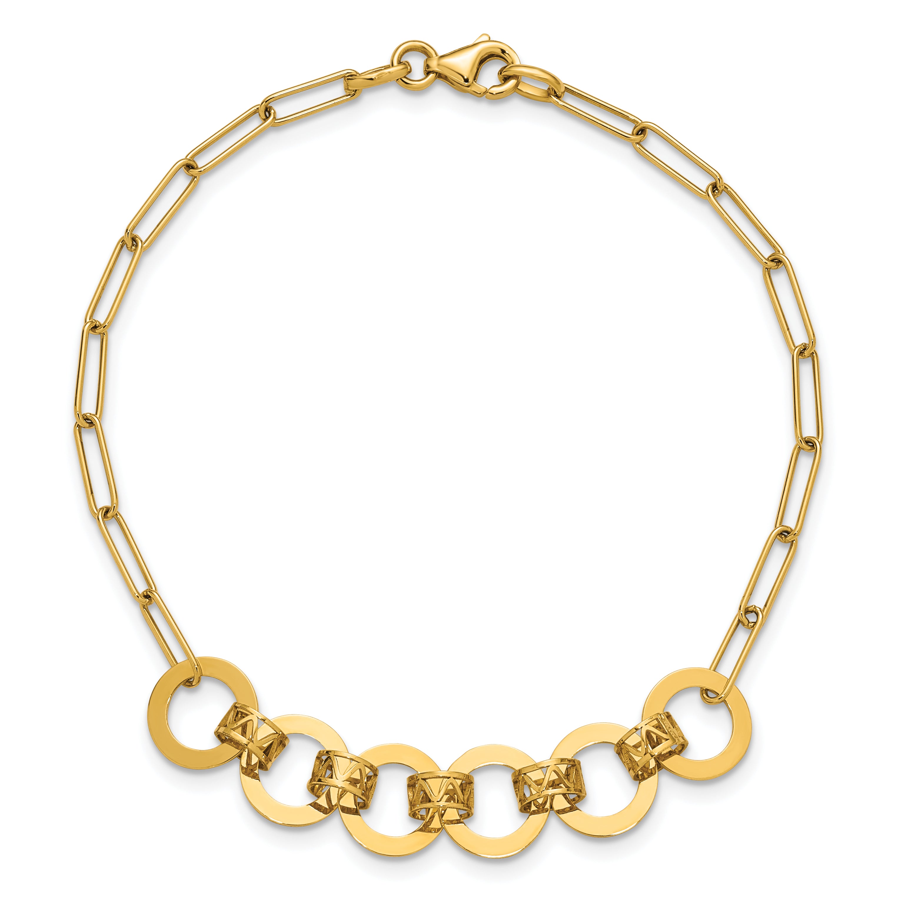 14K Polished Circles Paperclip Link Bracelet