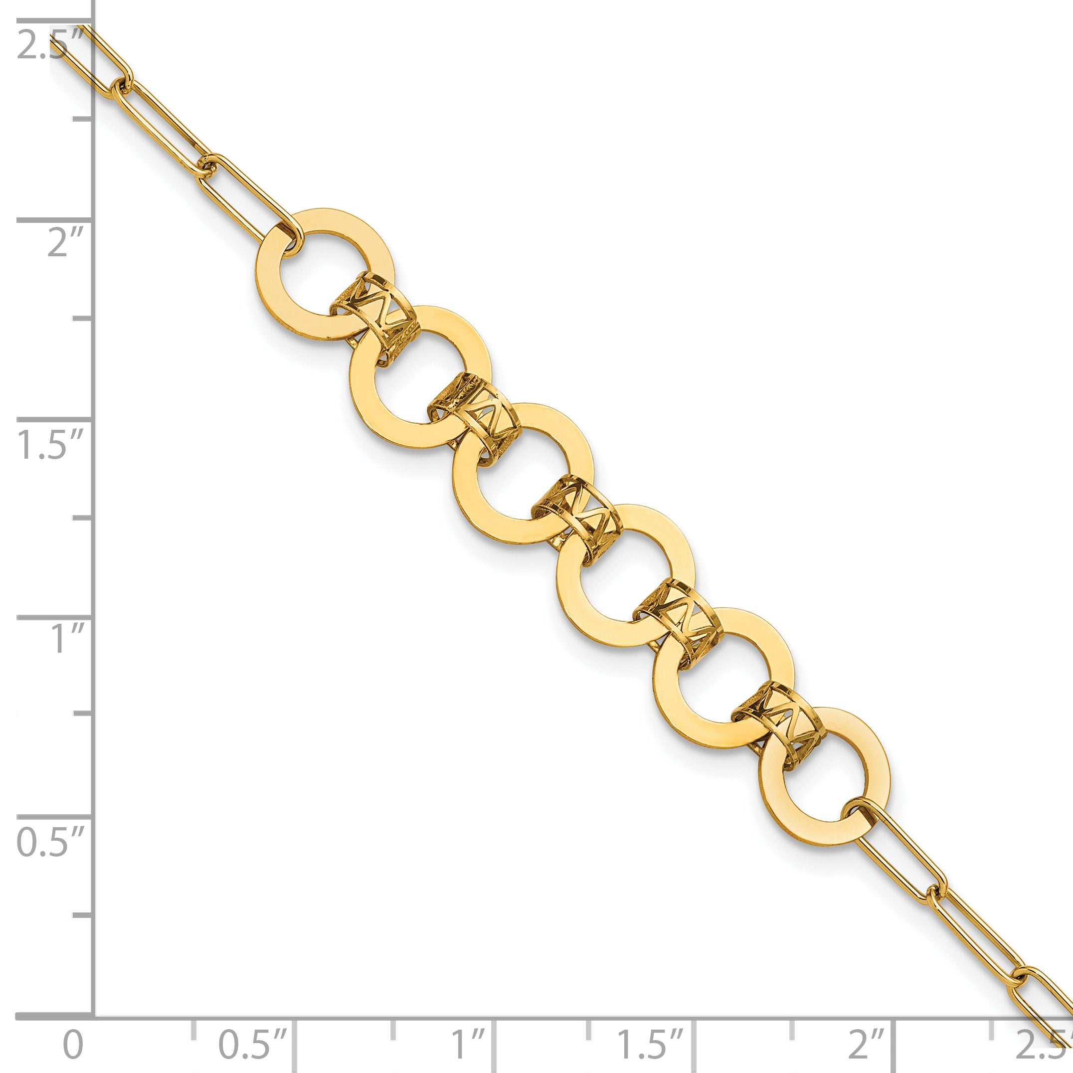 14K Polished Circles Paperclip Link Bracelet