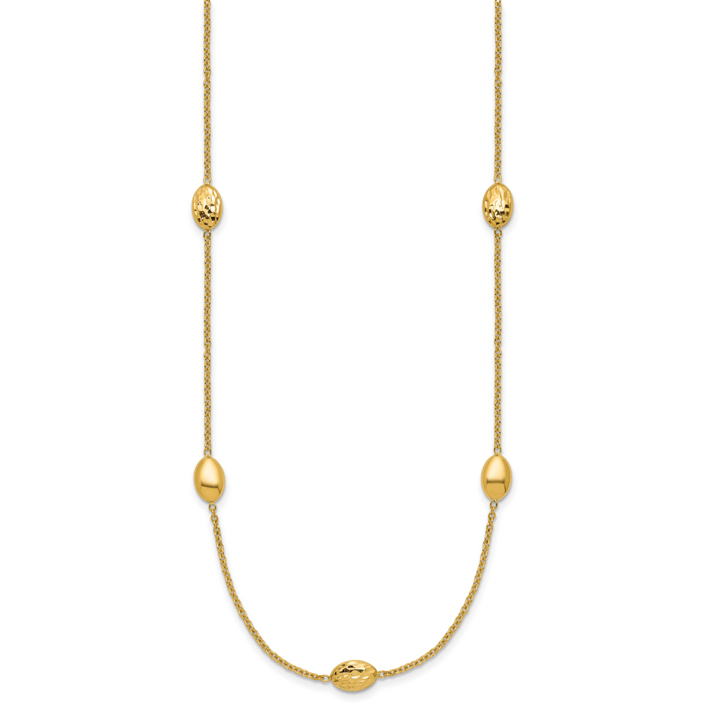 14K Polished and Dia-cut Oval Station with 2in ext. Necklace