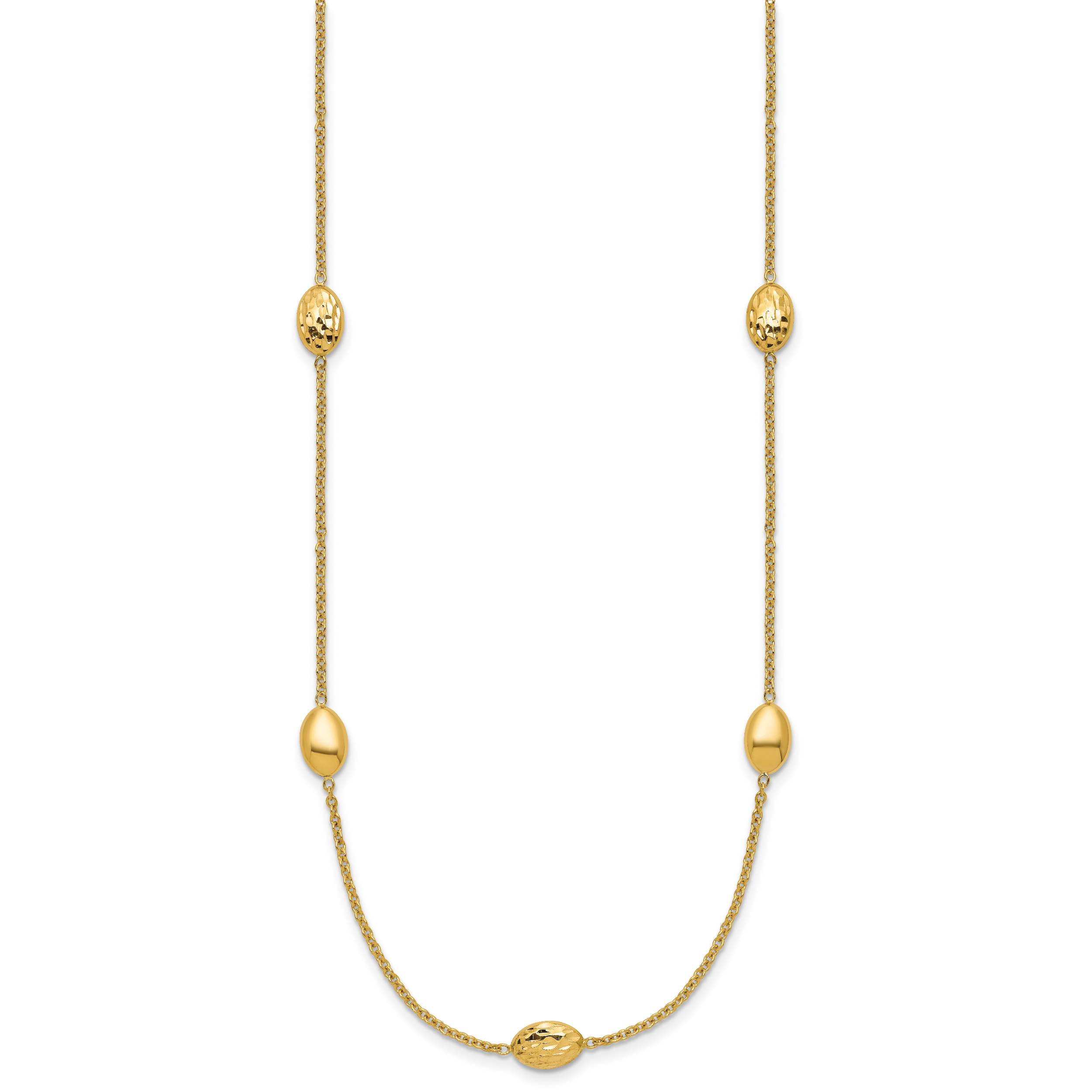 14K Polished and Dia-cut Oval Station with 2in ext. Necklace
