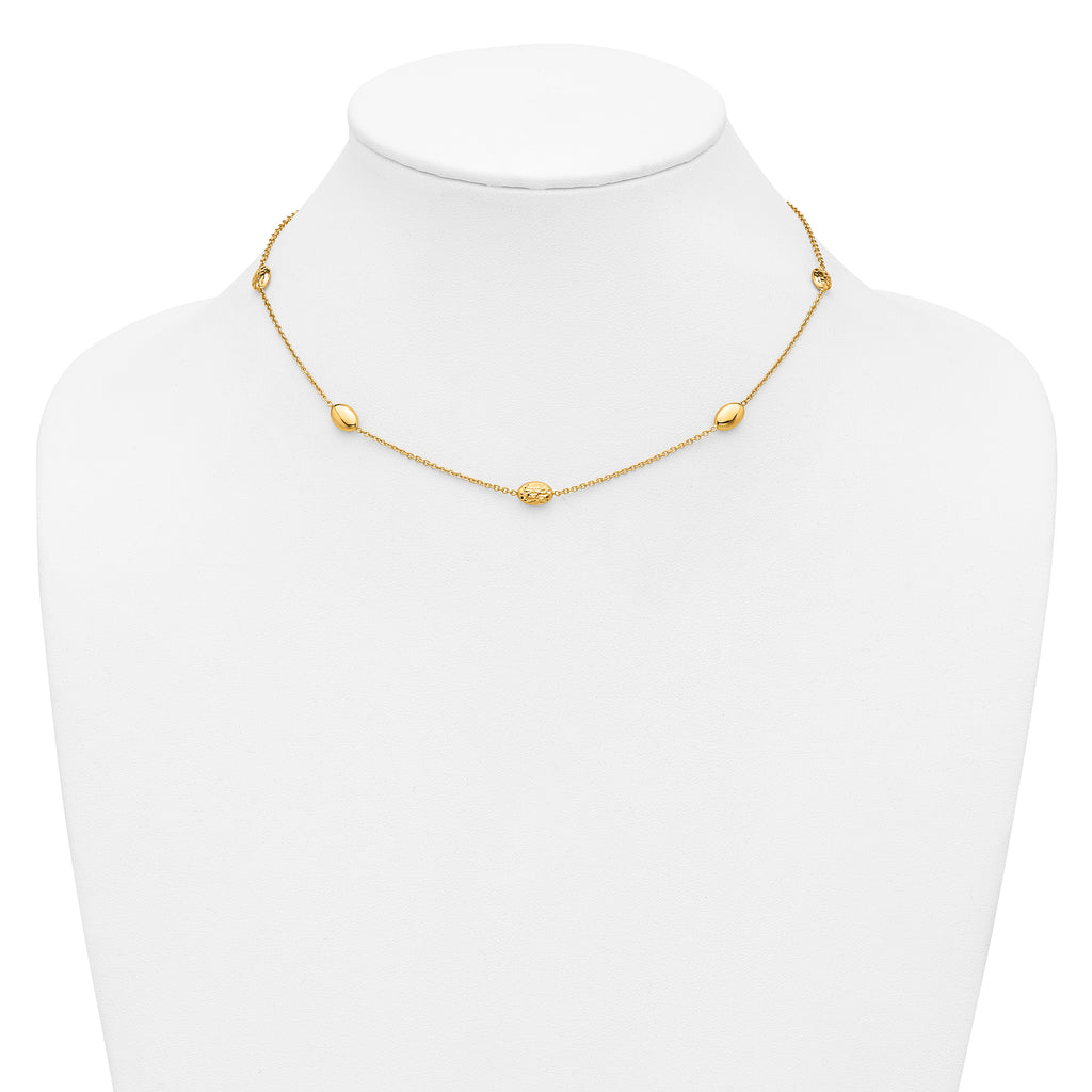 14K Polished and Dia-cut Oval Station with 2in ext. Necklace