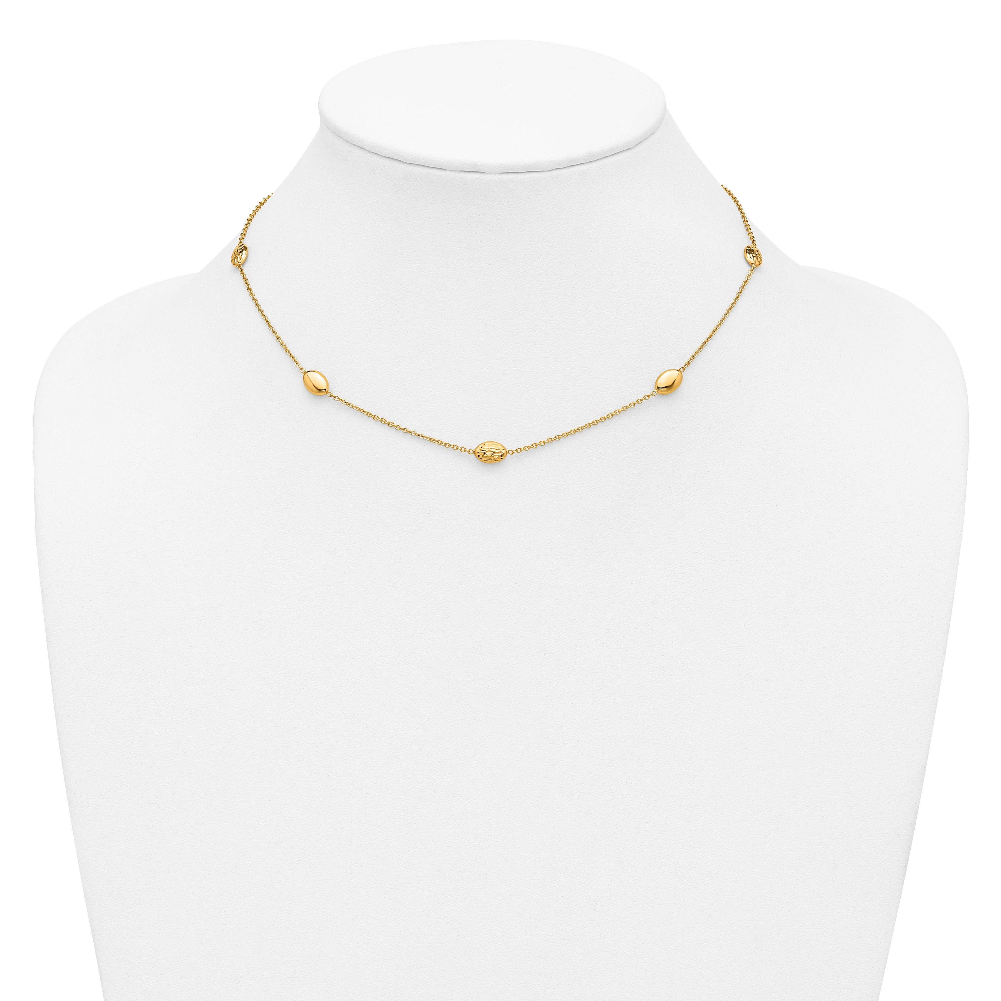 14K Polished and Dia-cut Oval Station with 2in ext. Necklace