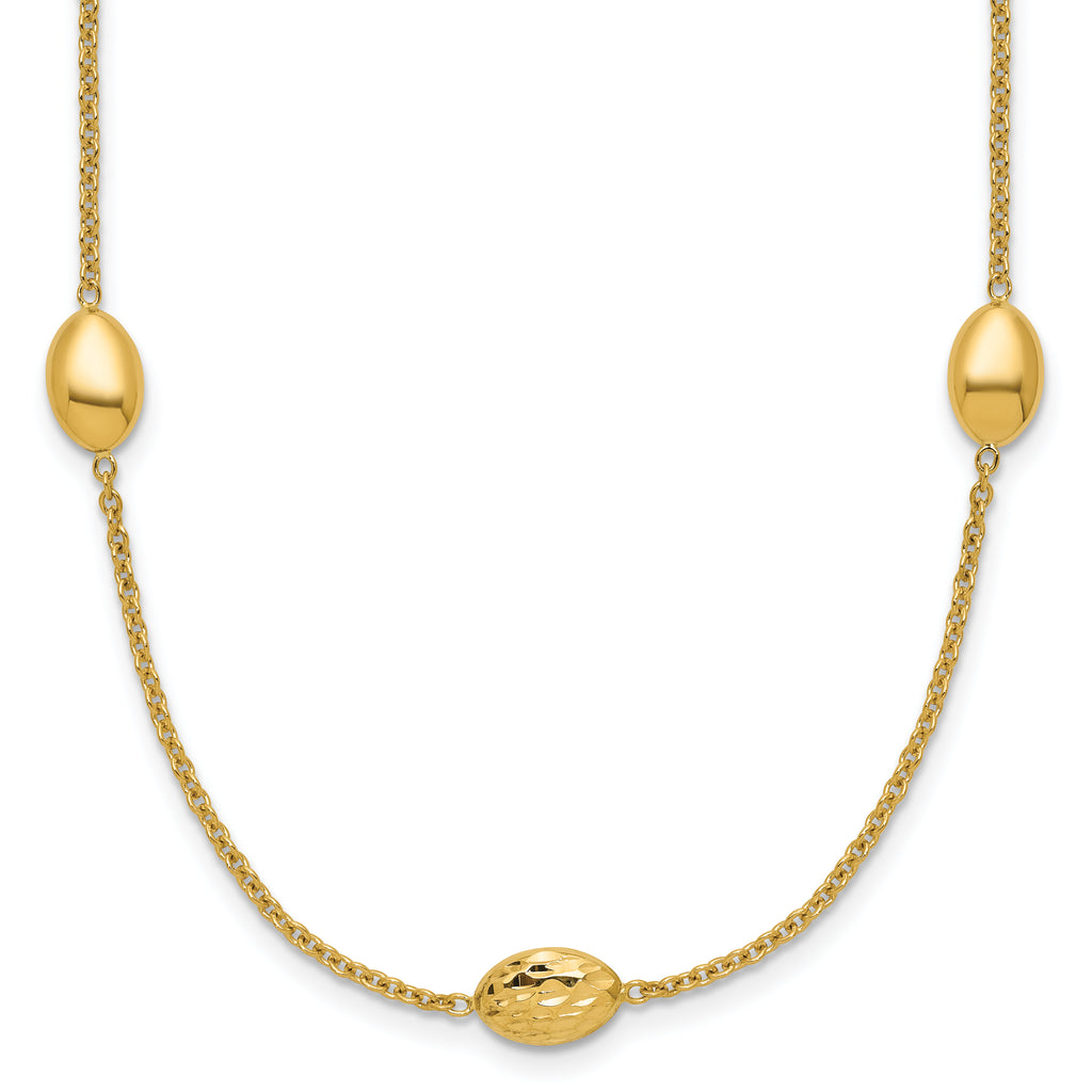 14K Polished and Dia-cut Oval Station with 2in ext. Necklace