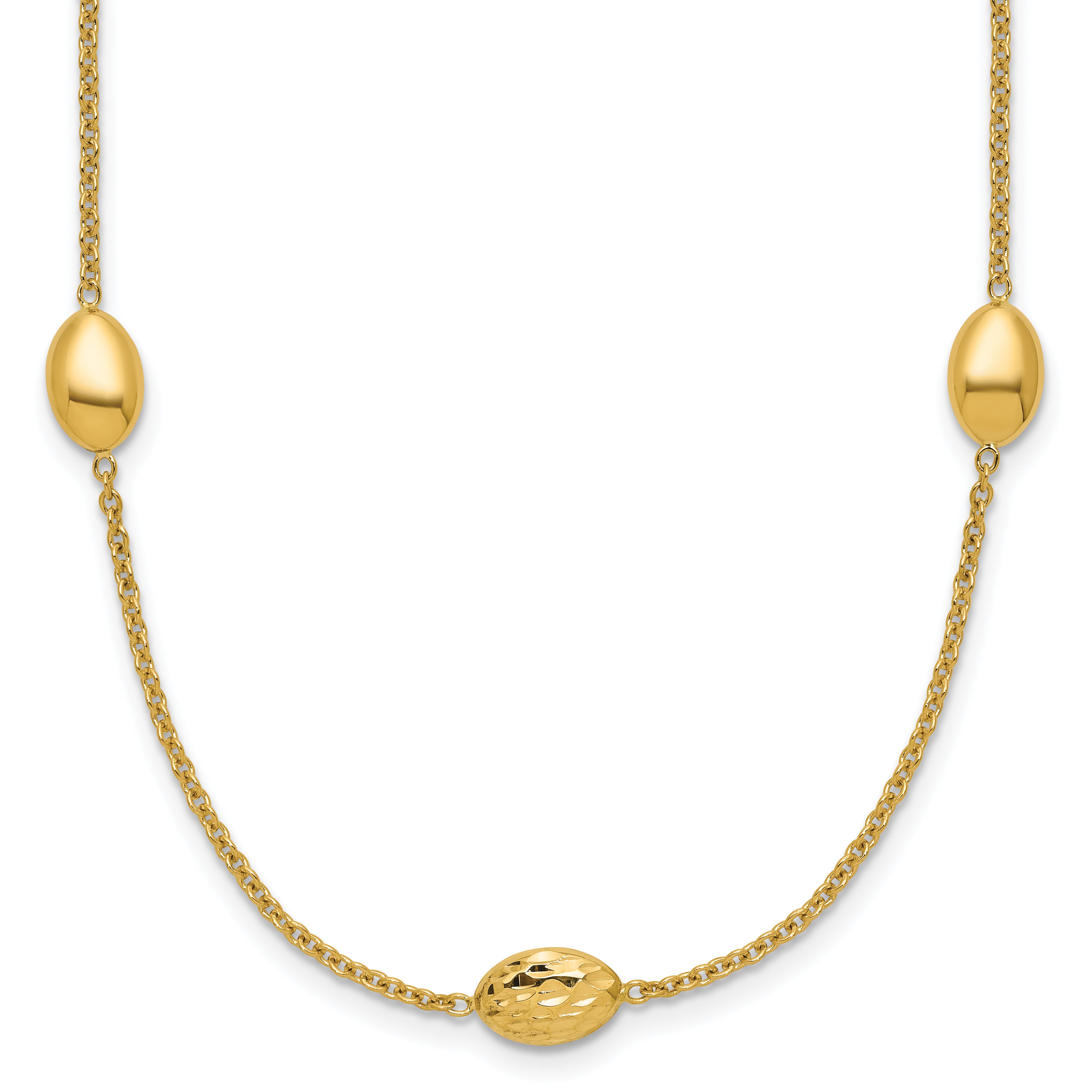14K Polished and Dia-cut Oval Station with 2in ext. Necklace