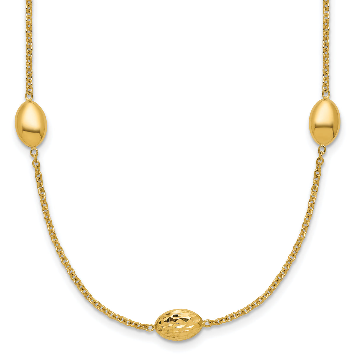 14K Polished and Dia-cut Oval Station with 2in ext. Necklace