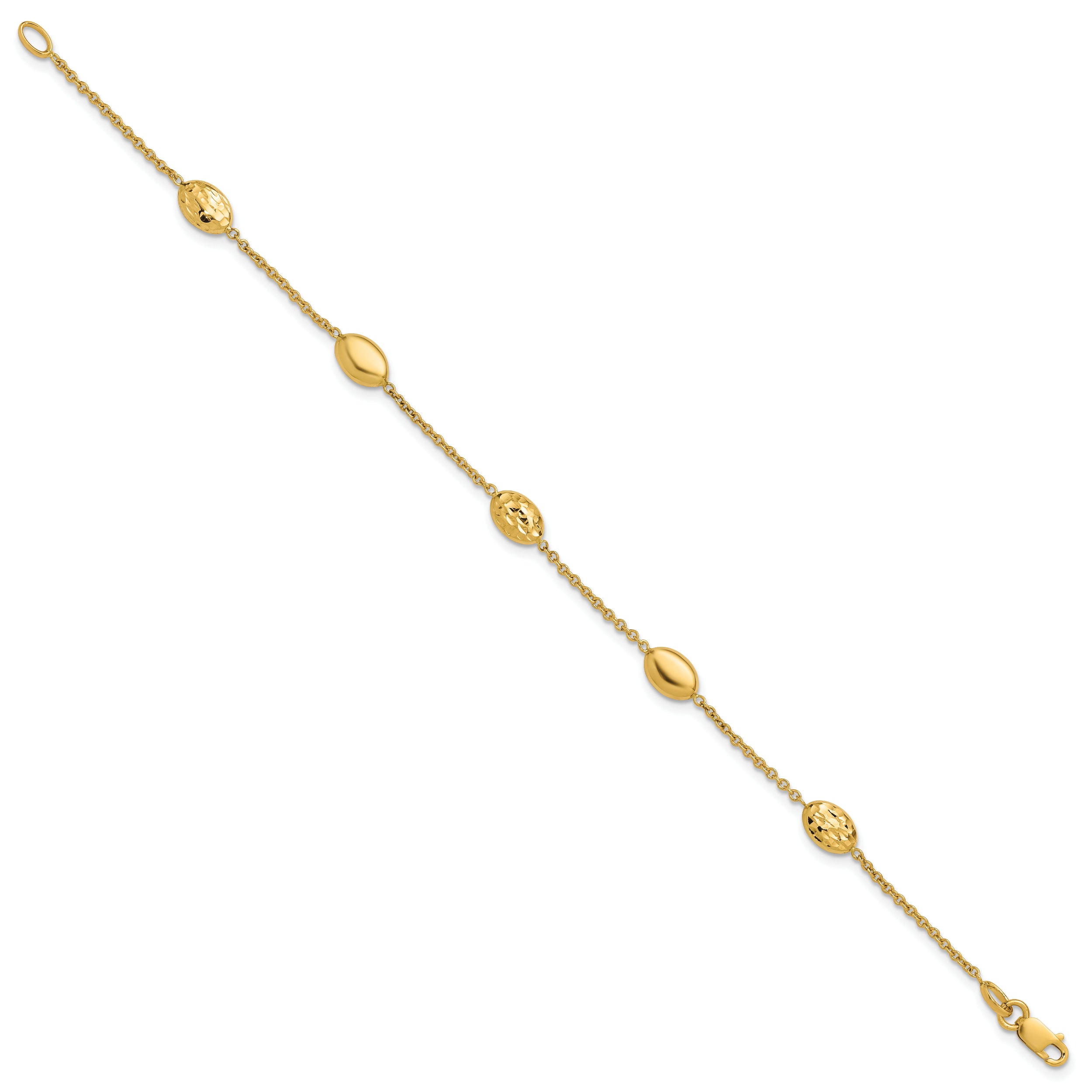 14K Polished and Dia-cut Oval Station Bracelet