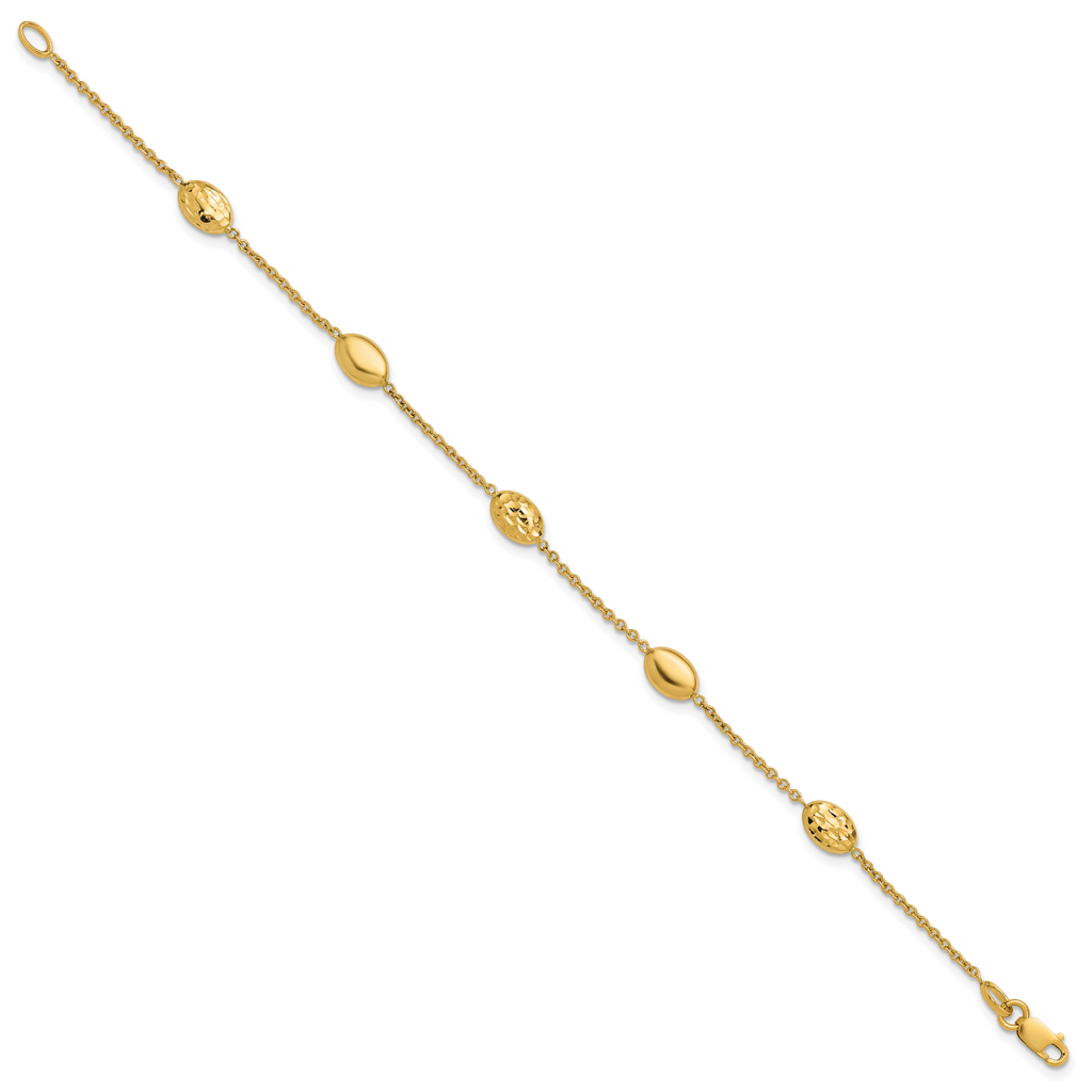14K Polished and Dia-cut Oval Station Bracelet
