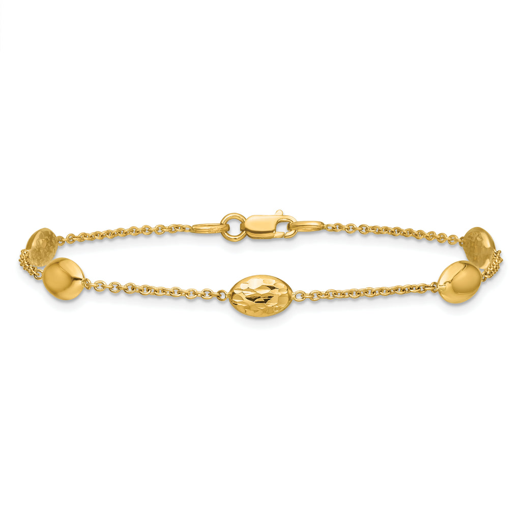 14K Polished and Dia-cut Oval Station Bracelet