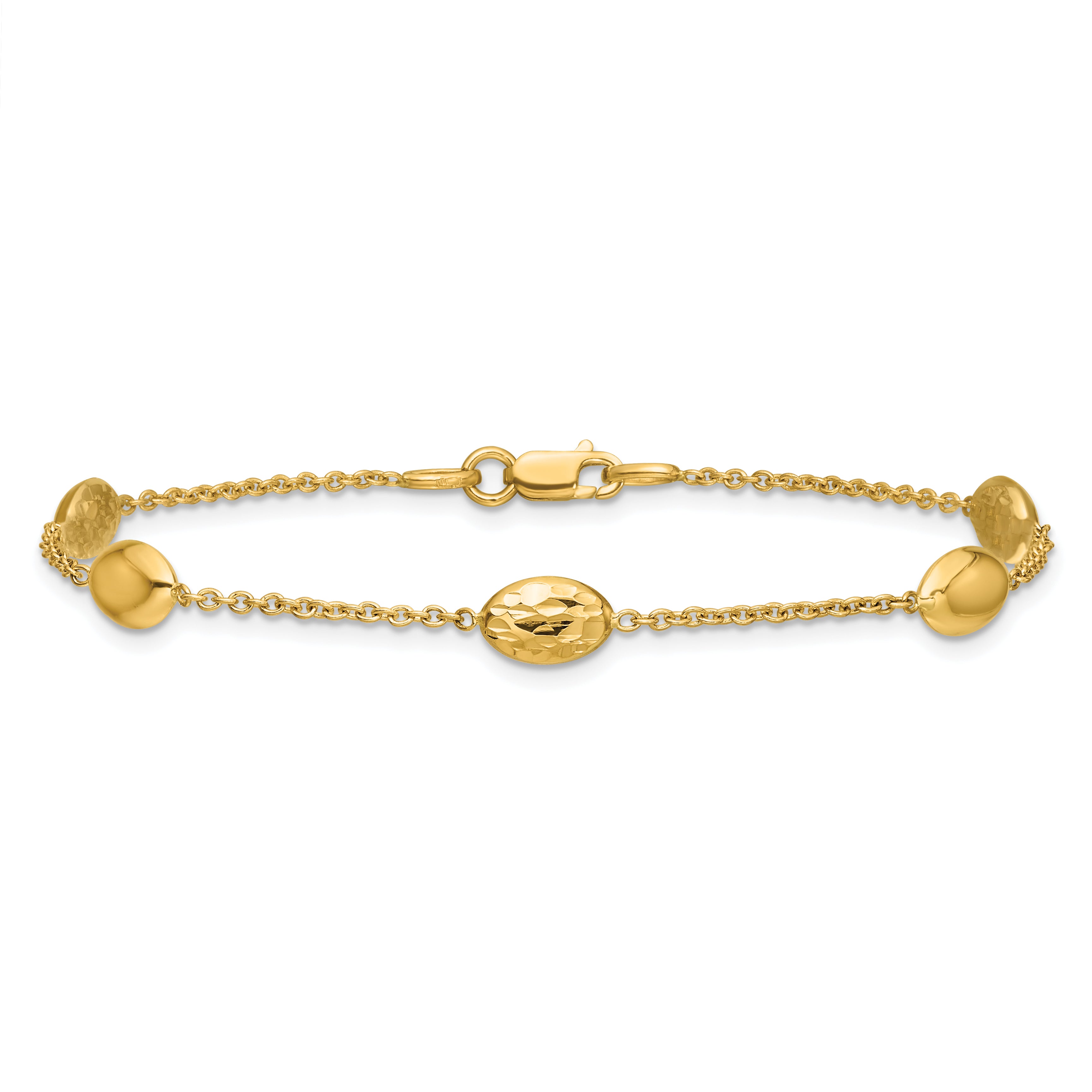 14K Polished and Dia-cut Oval Station Bracelet