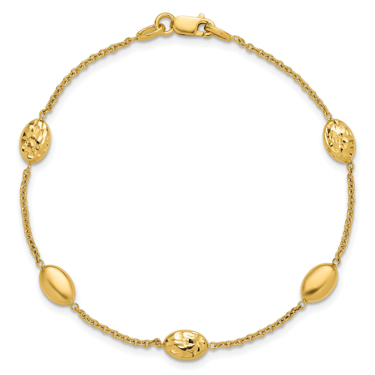 Diamond-Cut Oval Station Chain in 14K Yellow Gold, 0.8mm, 7.5 Inch - Sophia Jewelers