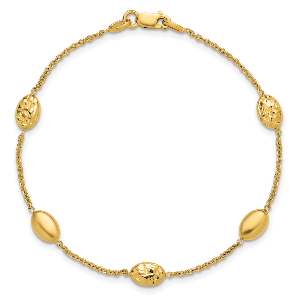 14K Polished and Dia-cut Oval Station Bracelet