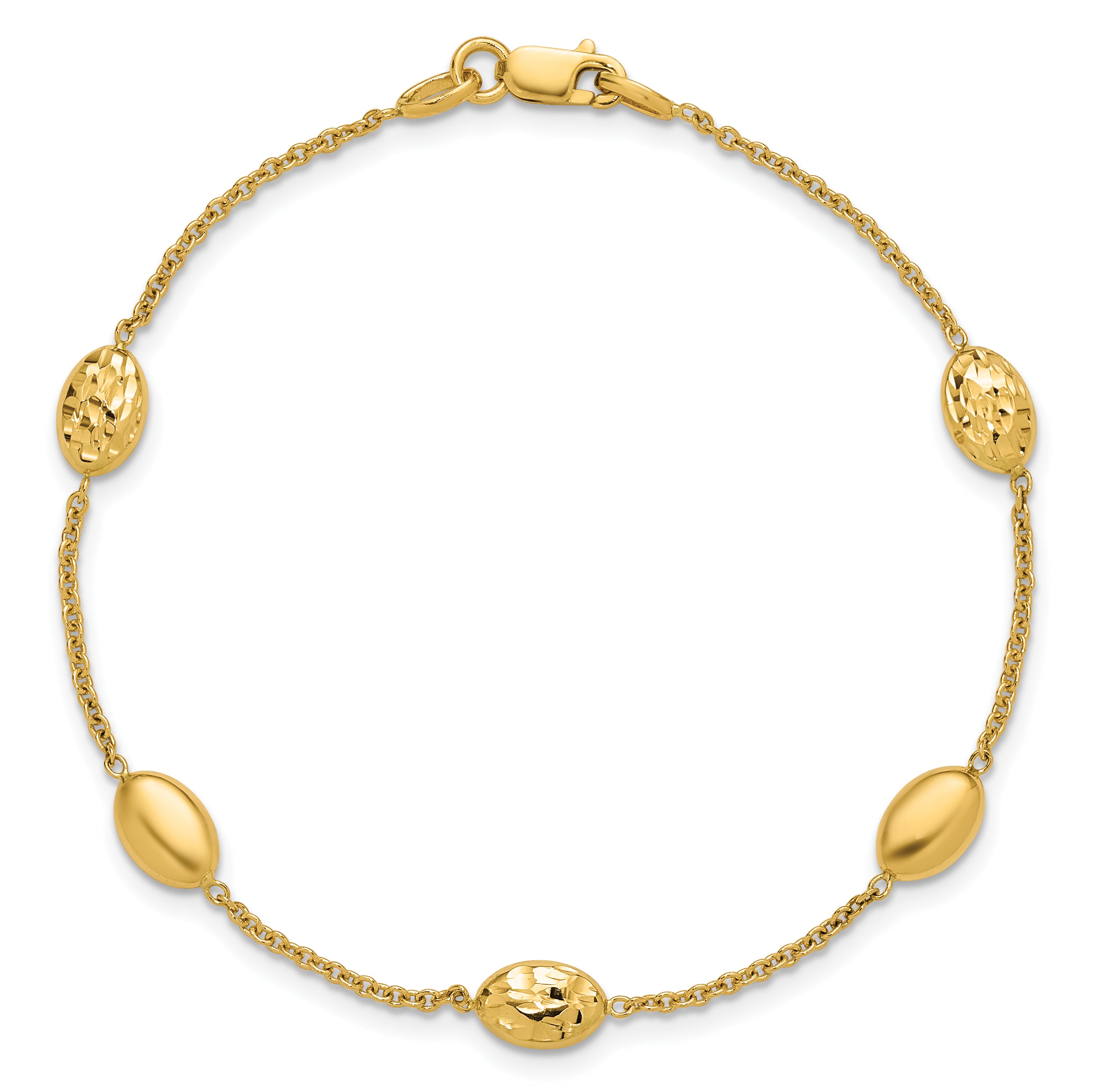 14K Polished and Dia-cut Oval Station Bracelet