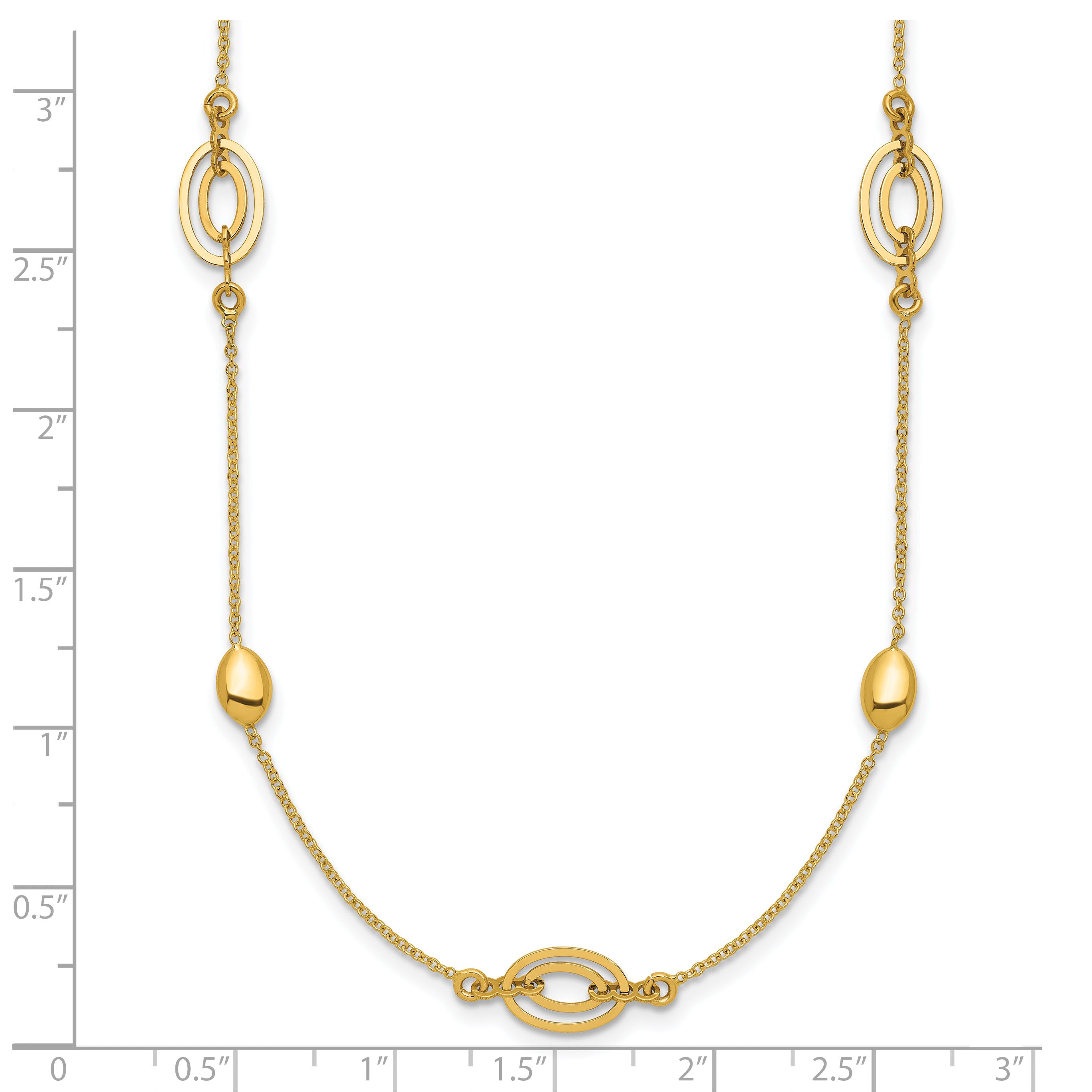 14K Polished Fancy Oval Station with 2in ext. Necklace