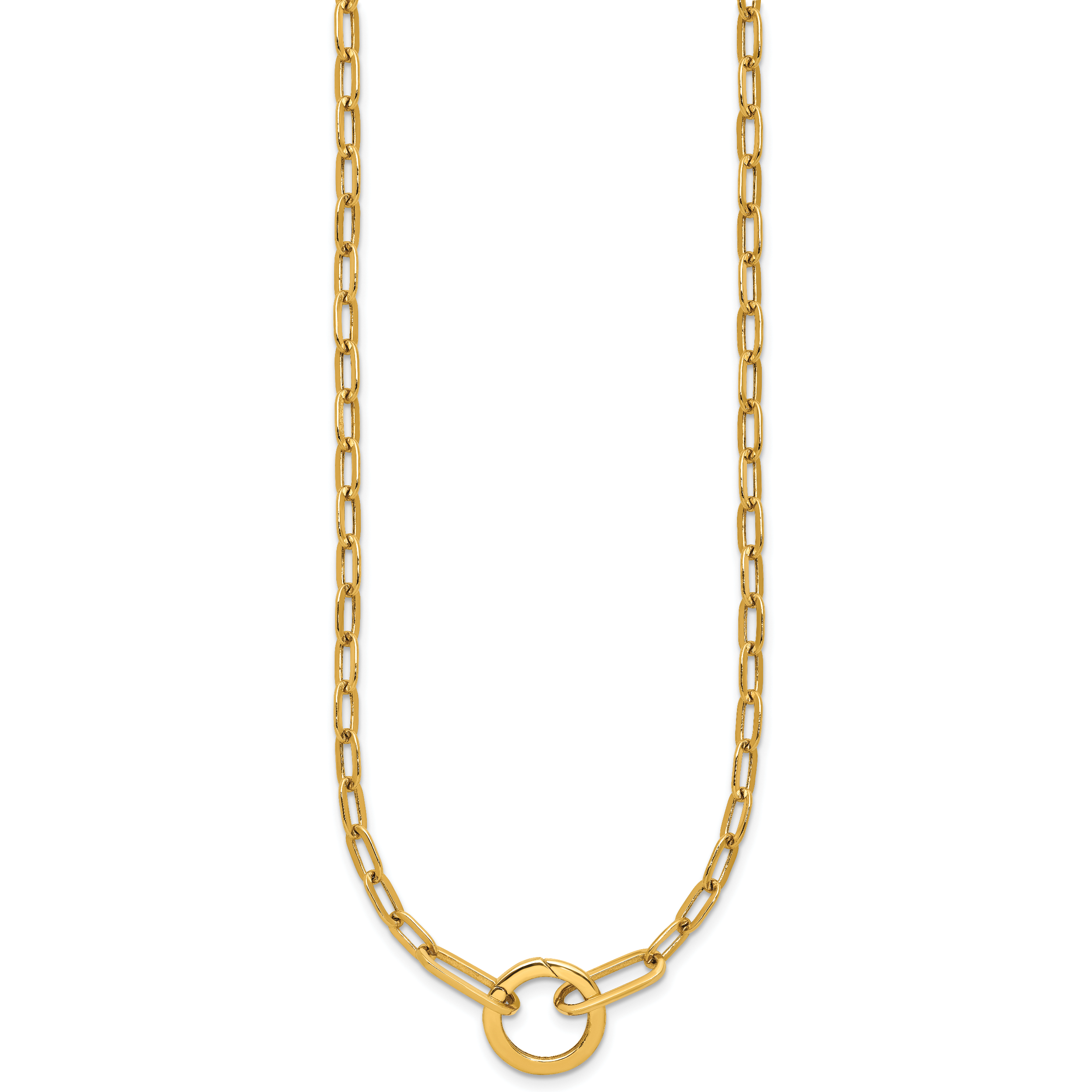 14K Polished Paperclip with Circle Ring Clasp Necklace