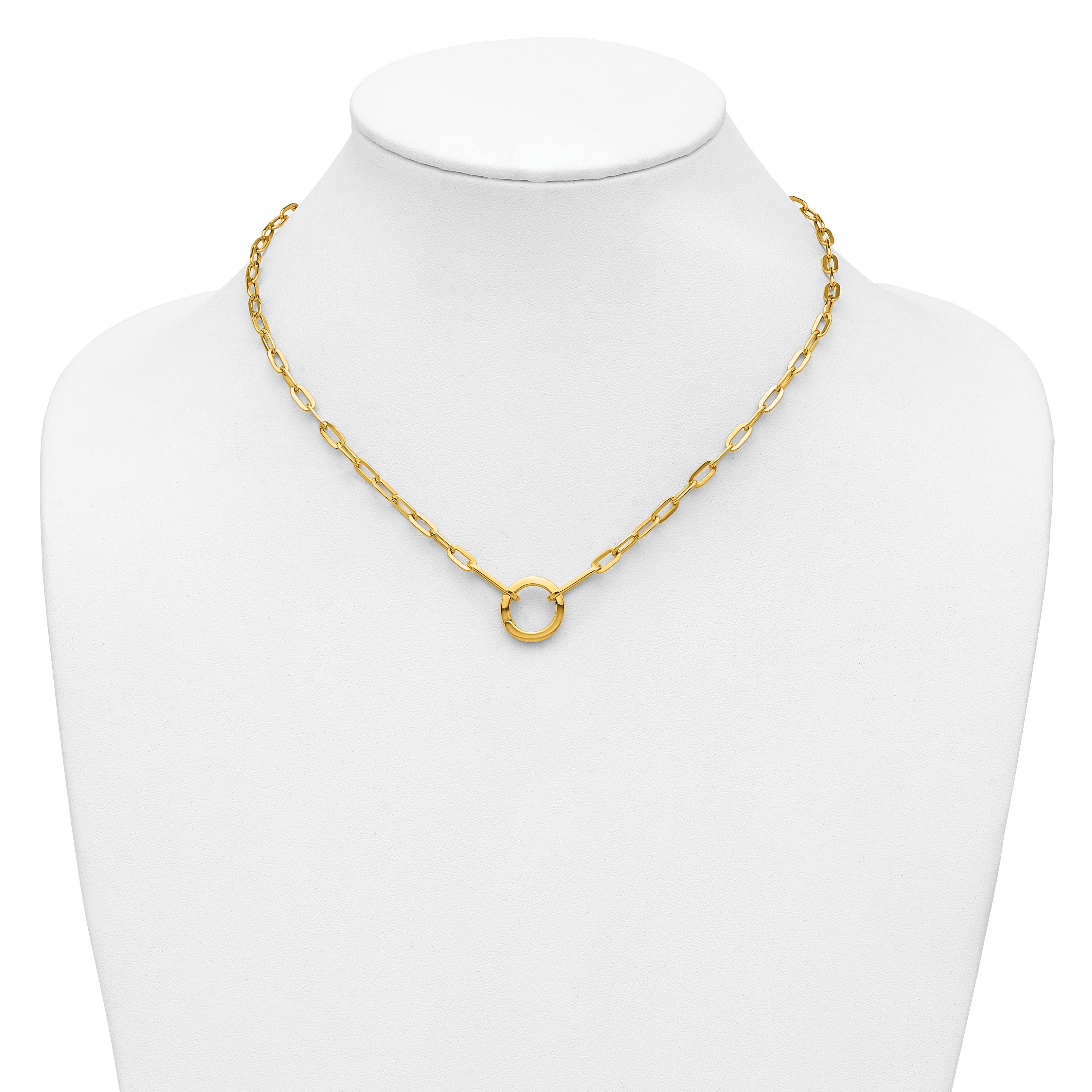 14K Polished Paperclip with Circle Ring Clasp Necklace