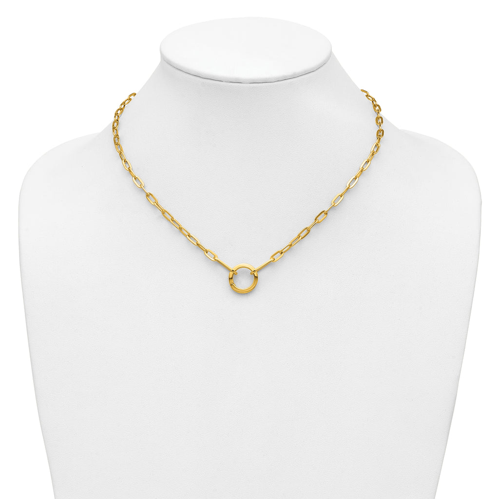 14K Polished Paperclip with Circle Ring Clasp Necklace