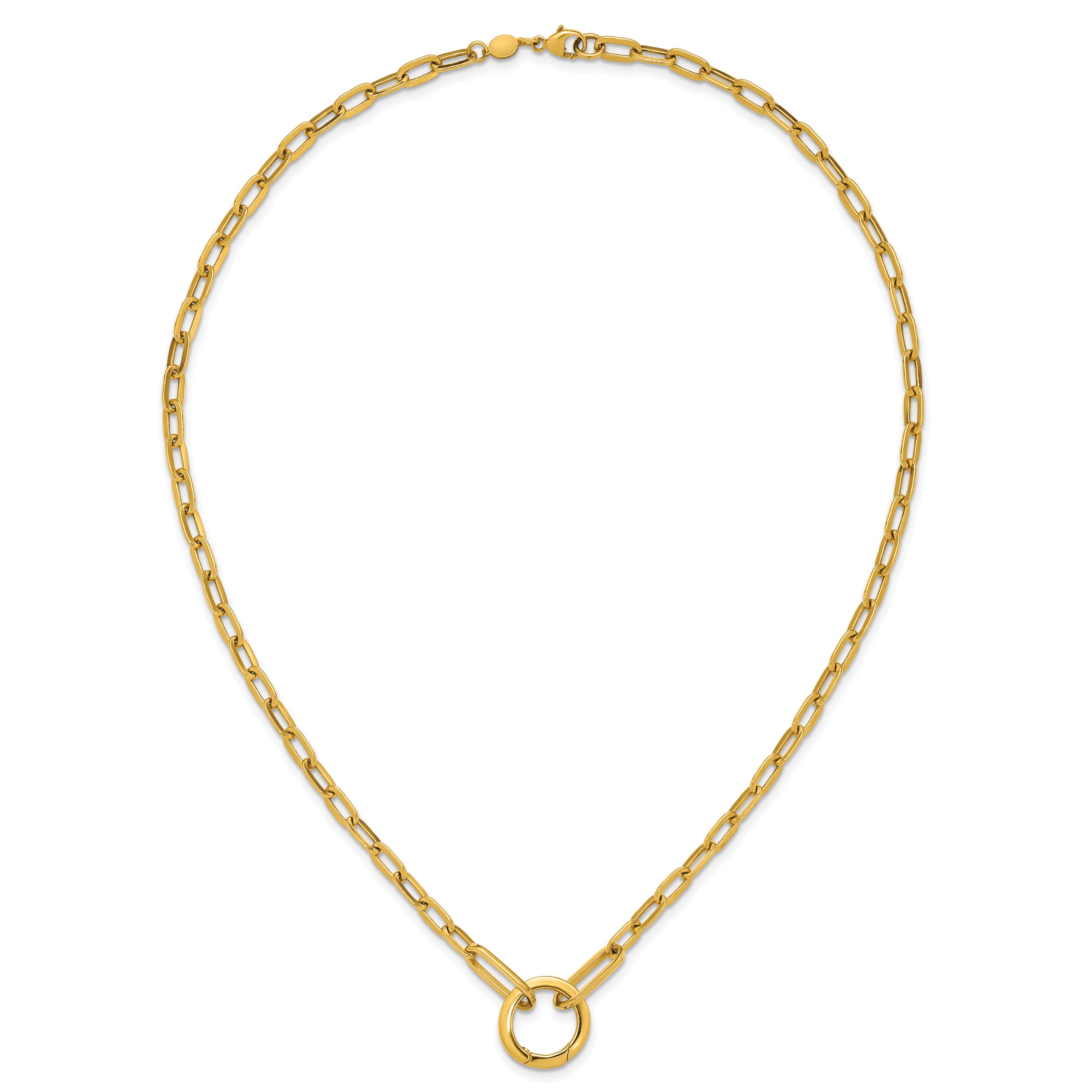 14K Polished Paperclip with Circle Ring Clasp Necklace