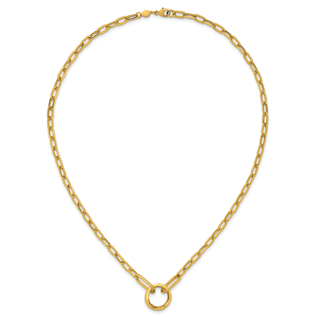 14K Polished Paperclip with Circle Ring Clasp Necklace