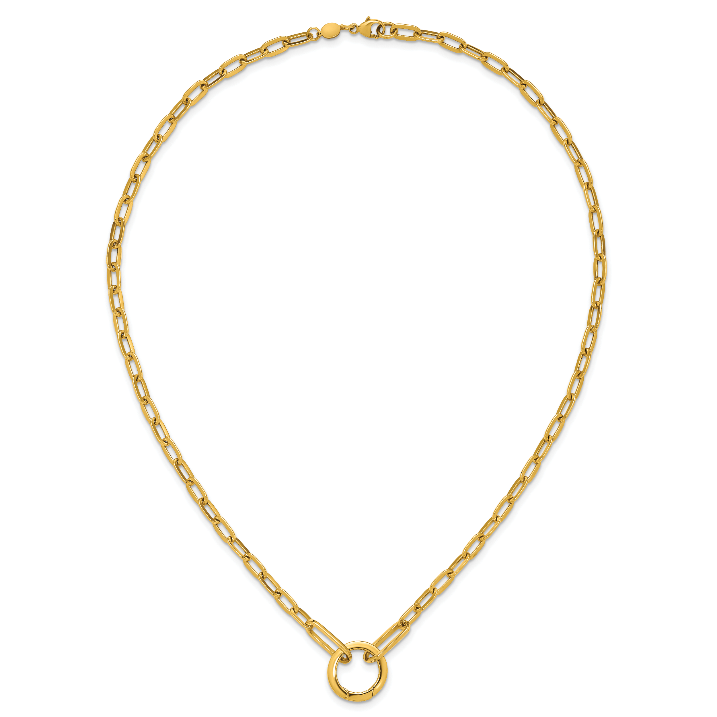 14K Polished Paperclip with Circle Ring Clasp Necklace
