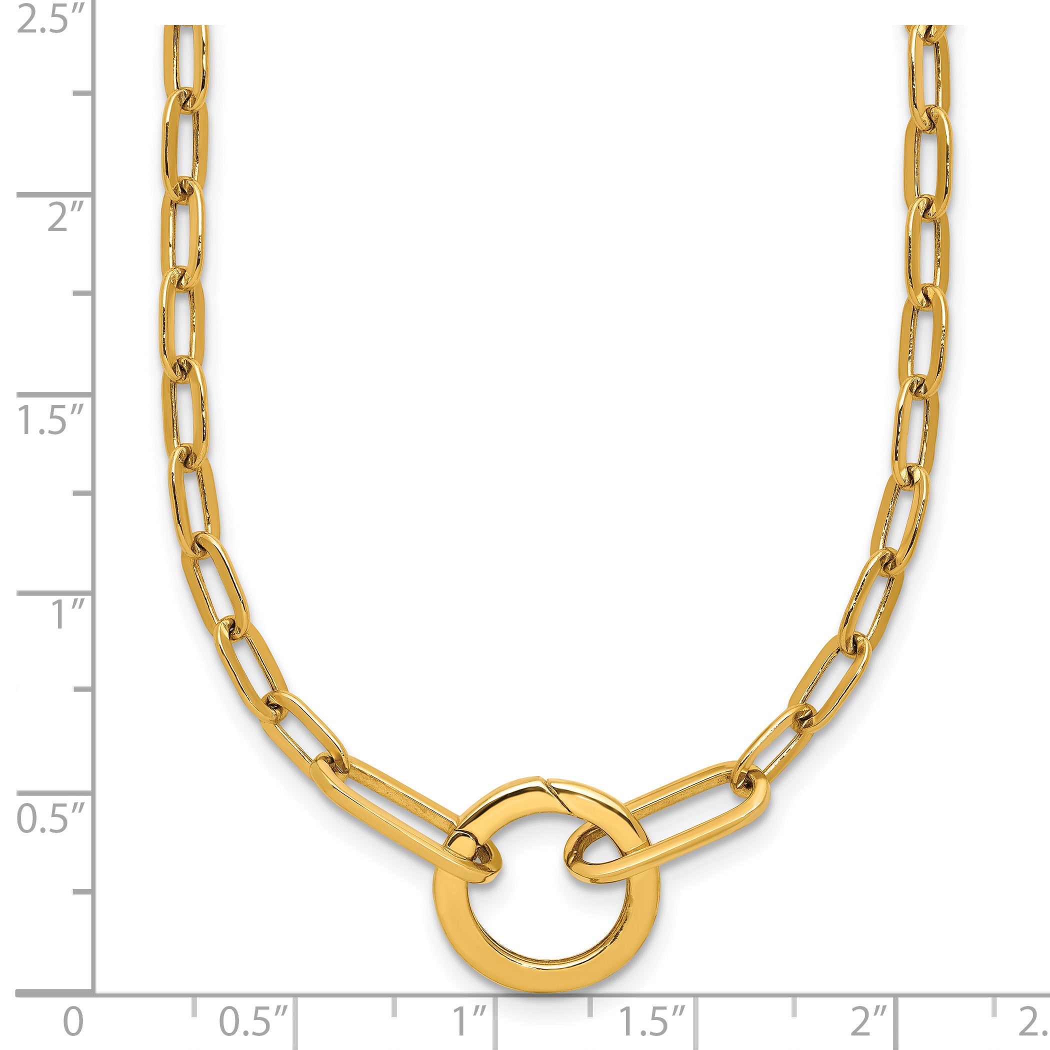 14K Polished Paperclip with Circle Ring Clasp Necklace